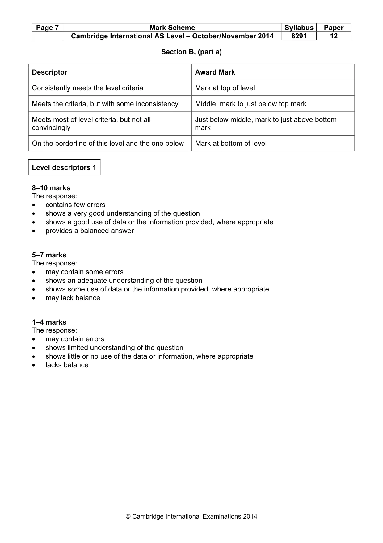 Mark scheme, page 7 of 8