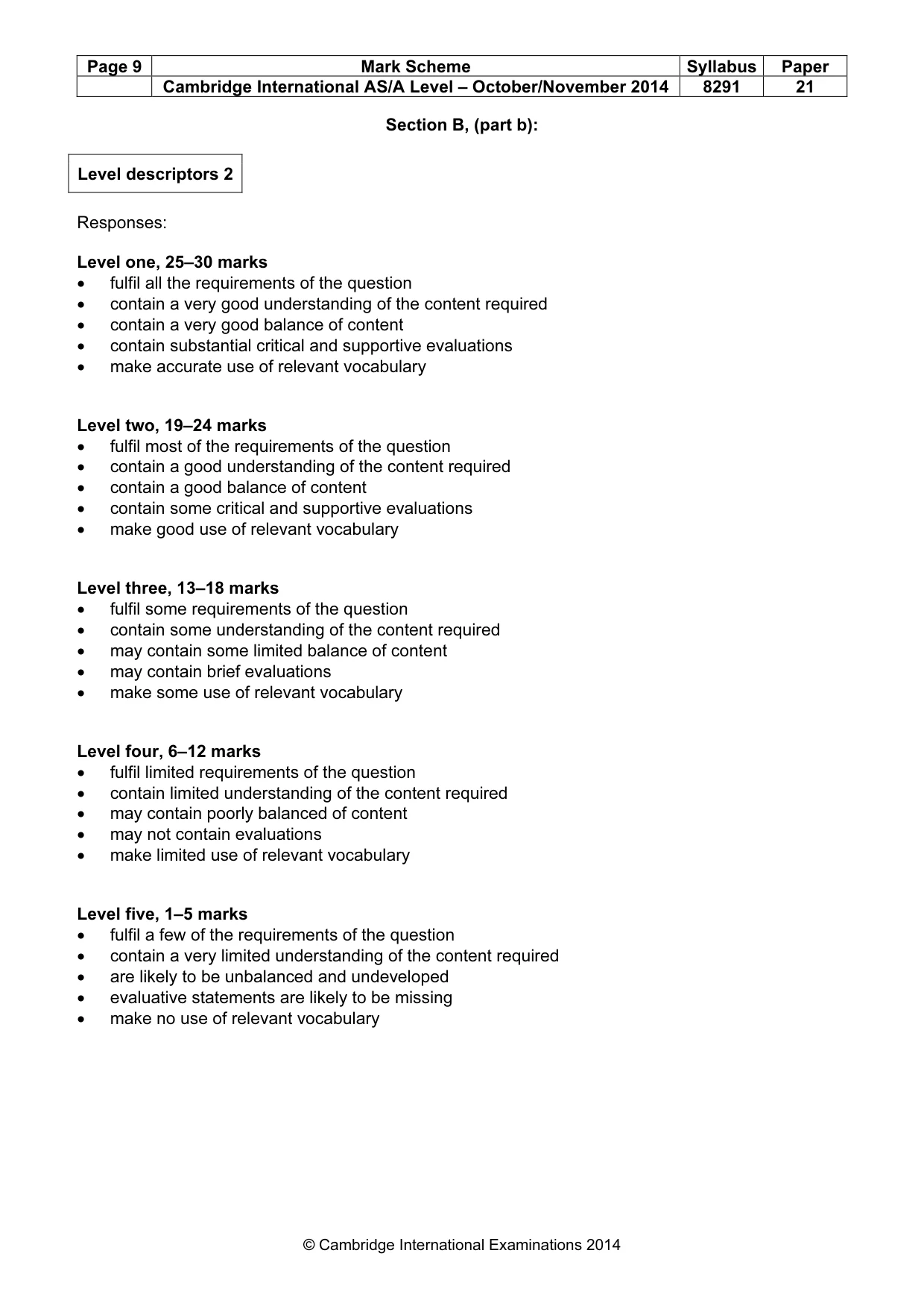 Mark scheme, page 9 of 9