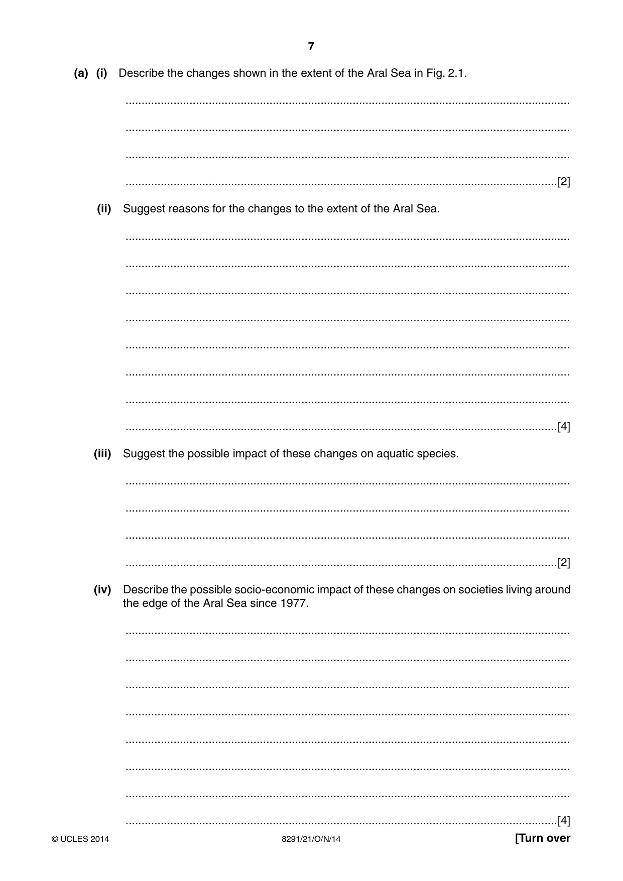 Cambridge A Level Environmental Management (AS only) 8291 2014 Oct/Nov Paper 2 · Variant 1 question paper, page 7 of 16