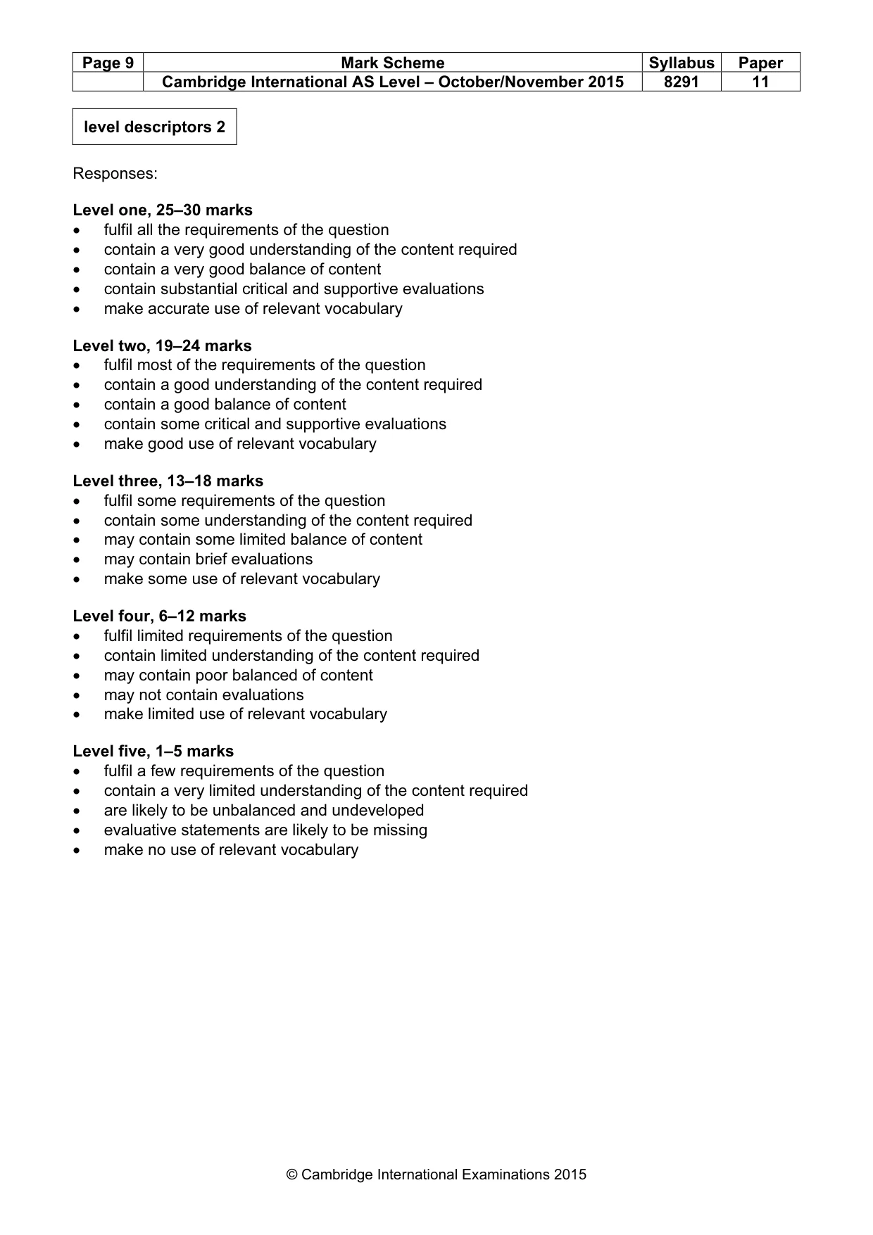 Mark scheme, page 9 of 9