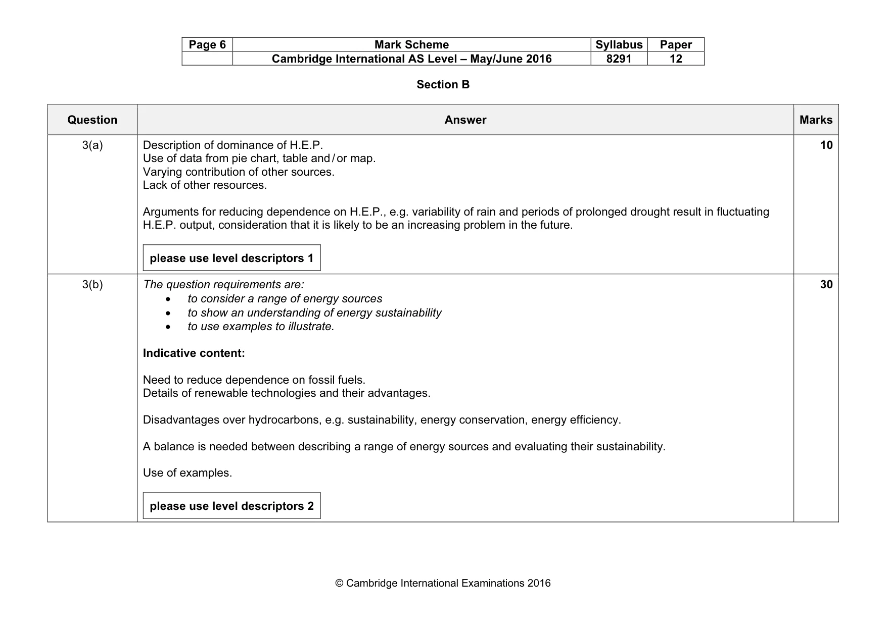 Mark scheme, page 6 of 12