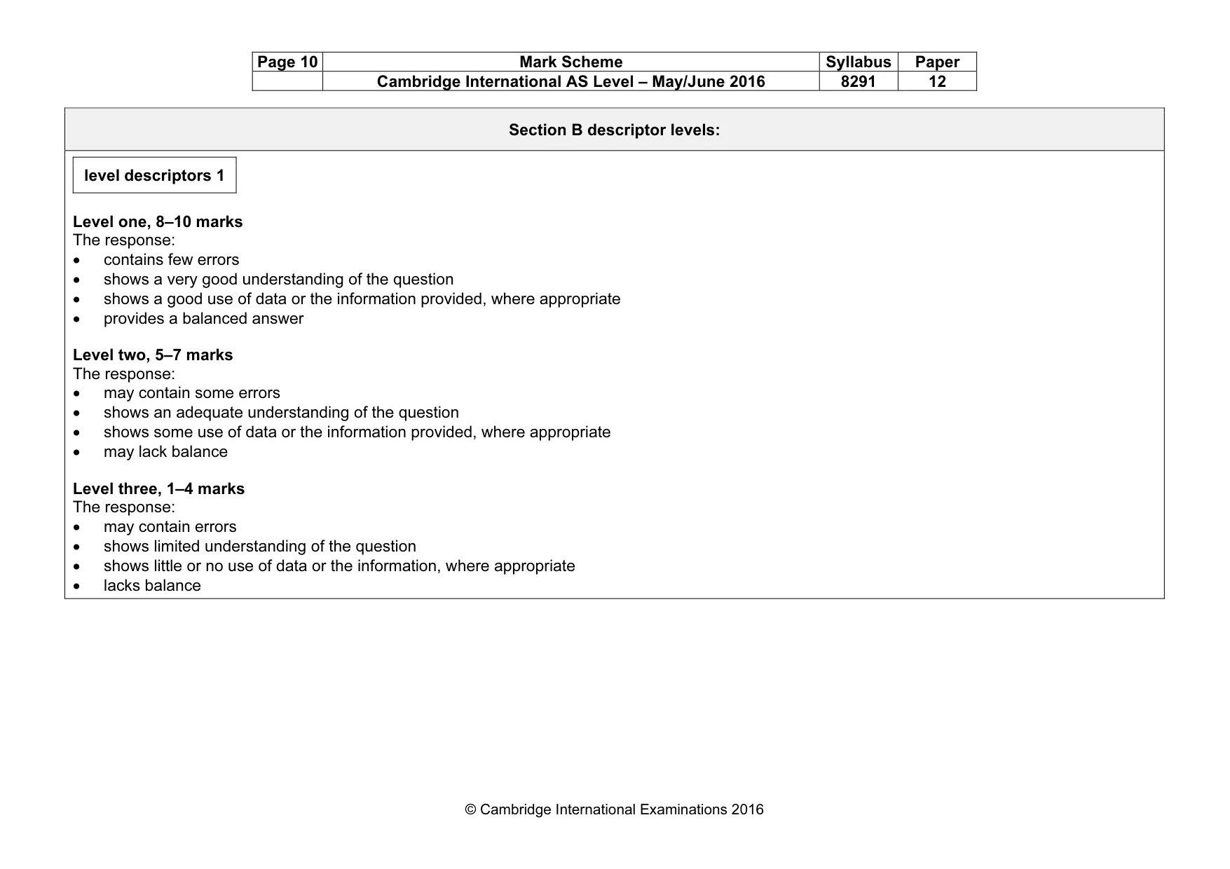 Mark scheme, page 10 of 12