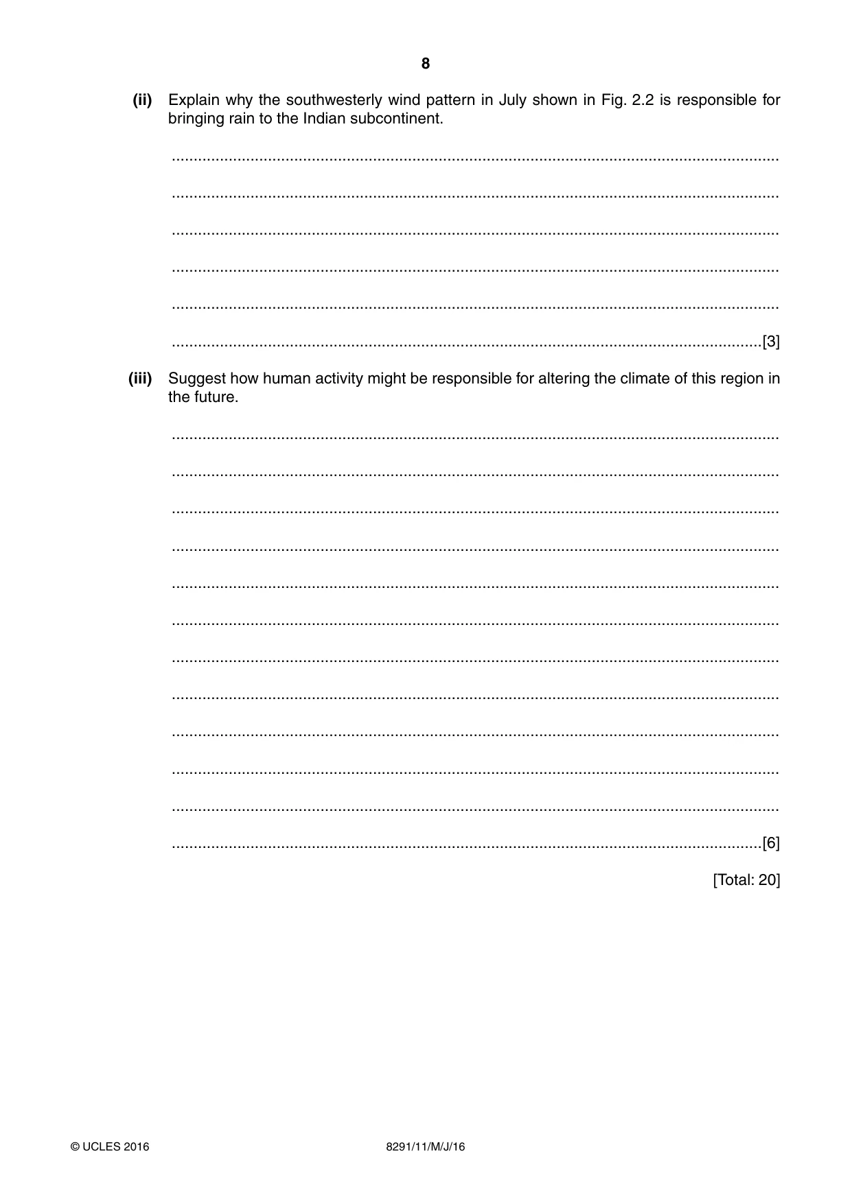 Cambridge A Level Environmental Management (AS only) 8291 2016 May/June Paper 1 · Variant 1 question paper, page 8 of 12