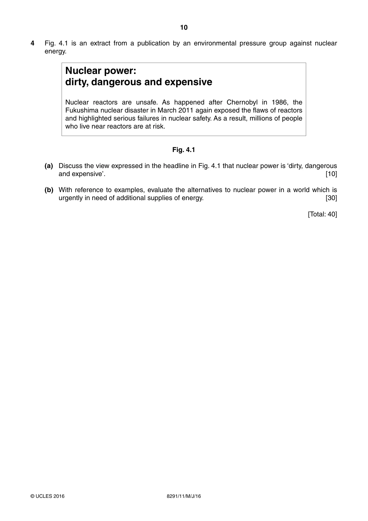 Cambridge A Level Environmental Management (AS only) 8291 2016 May/June Paper 1 · Variant 1 question paper, page 10 of 12