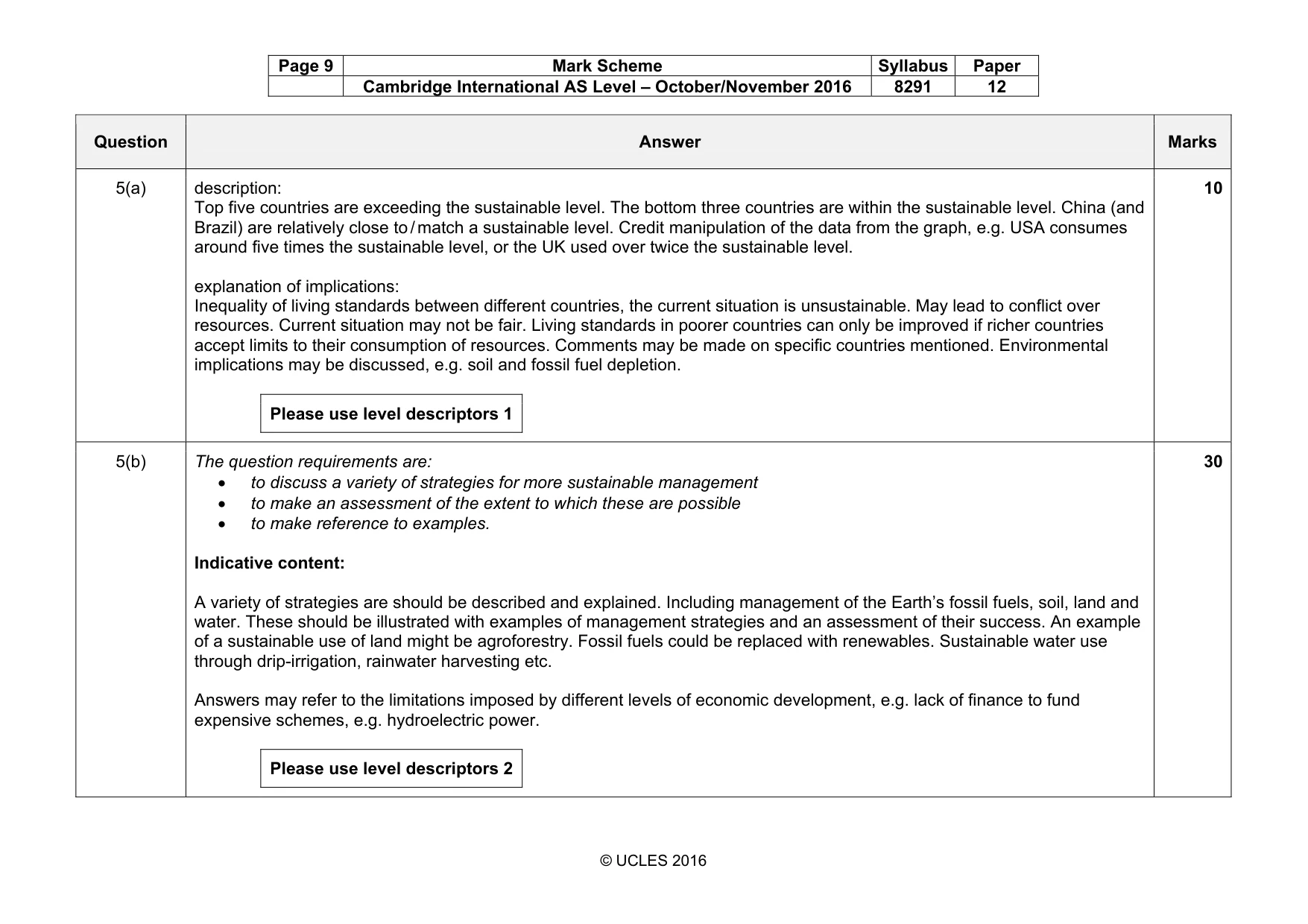 Mark scheme, page 9 of 13