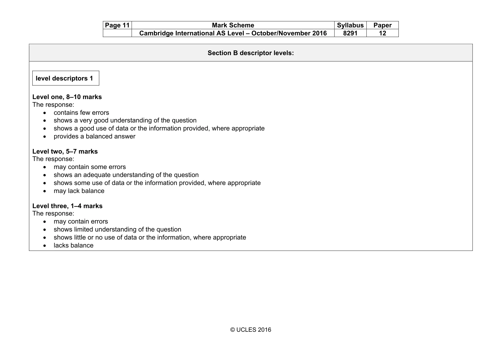 Mark scheme, page 11 of 13