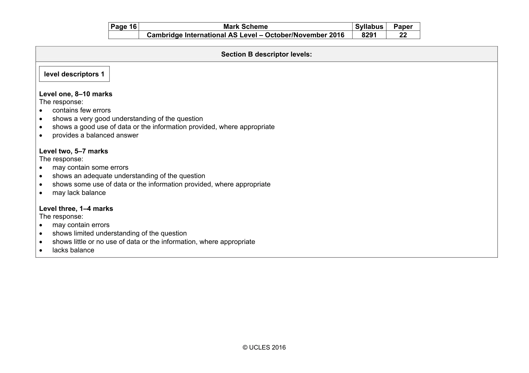 Mark scheme, page 16 of 18