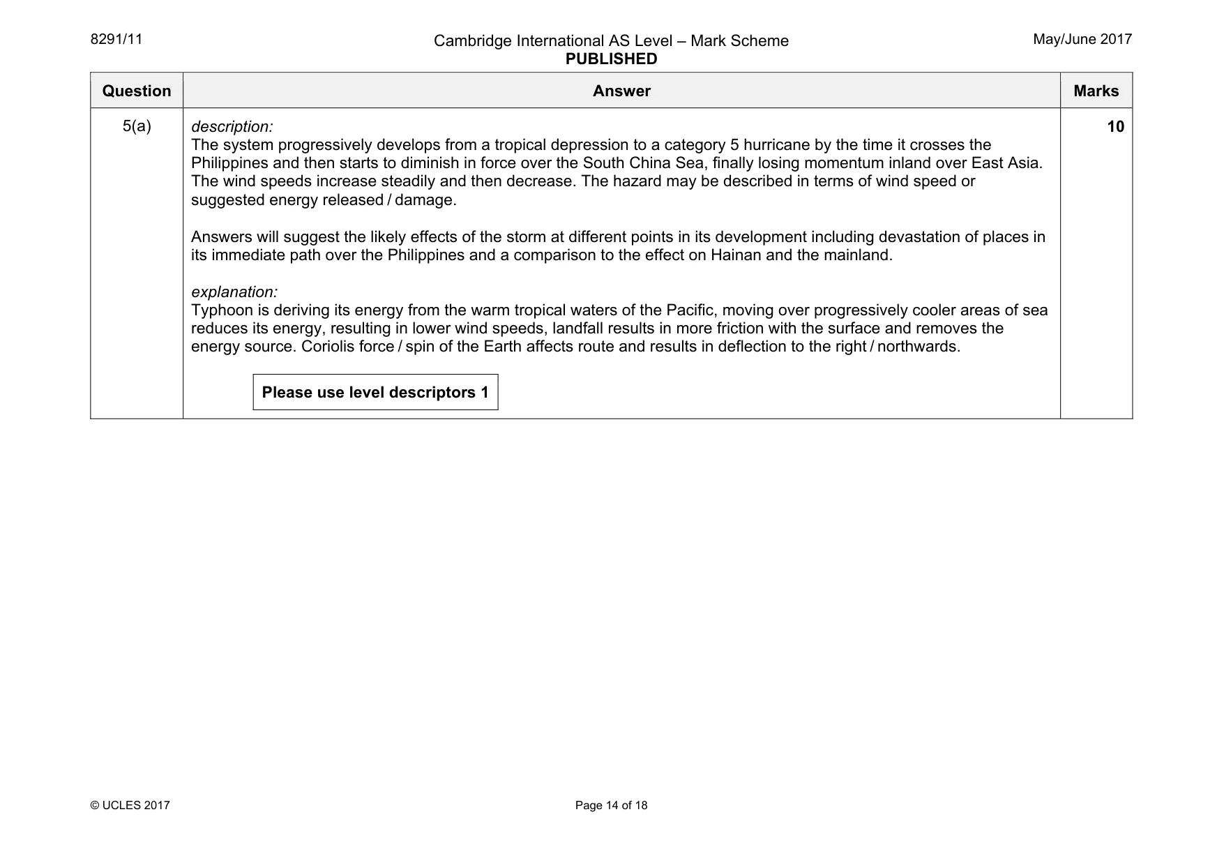 Mark scheme, page 14 of 18