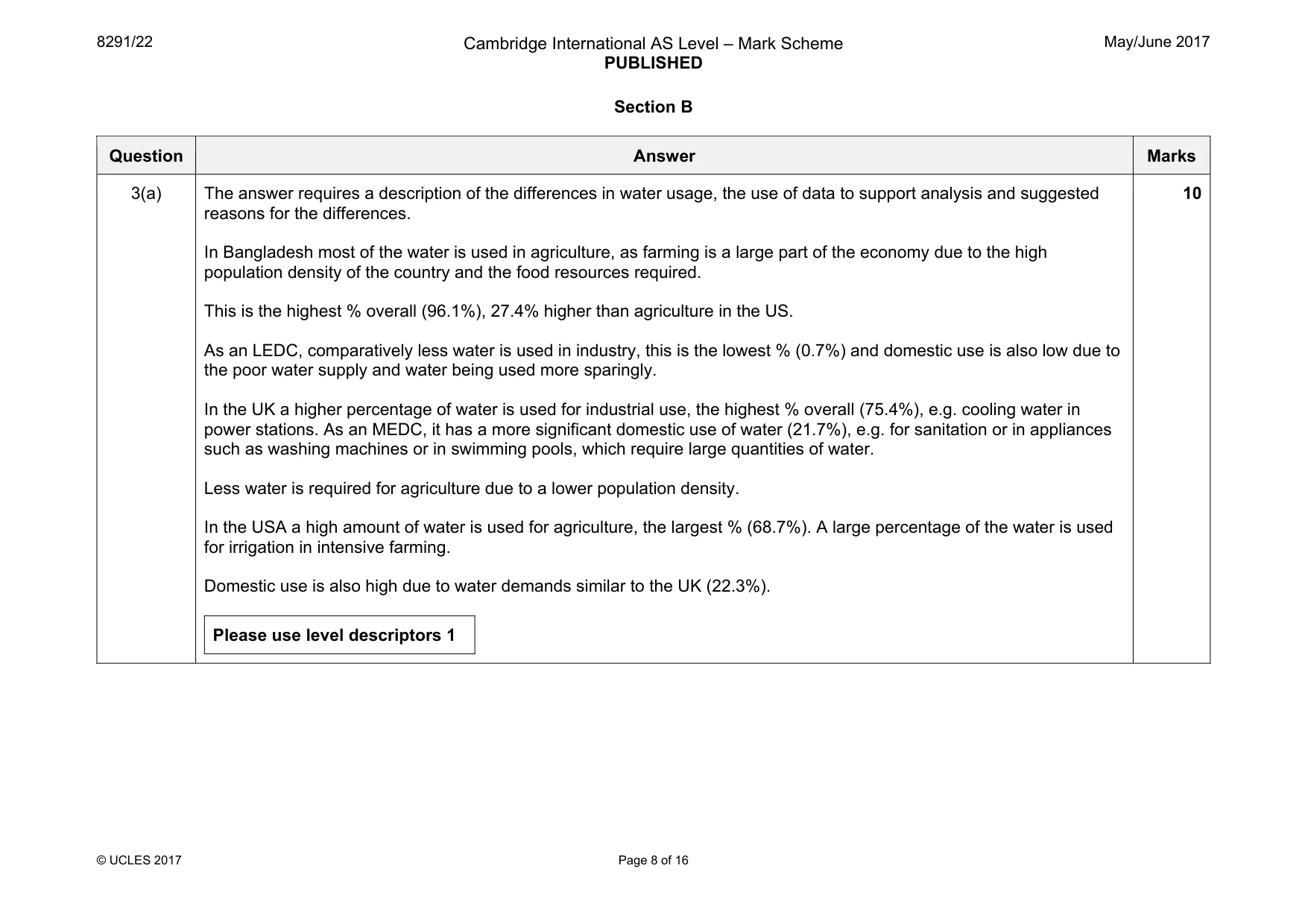 Mark scheme, page 8 of 16