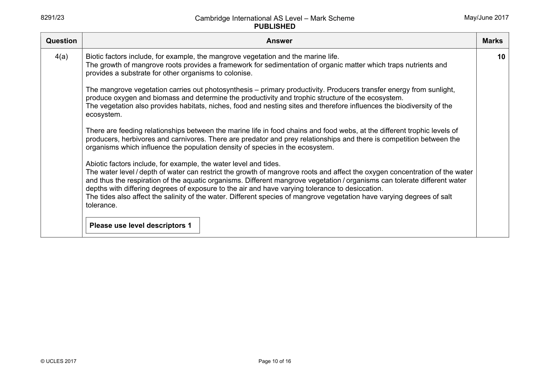 Mark scheme, page 10 of 16