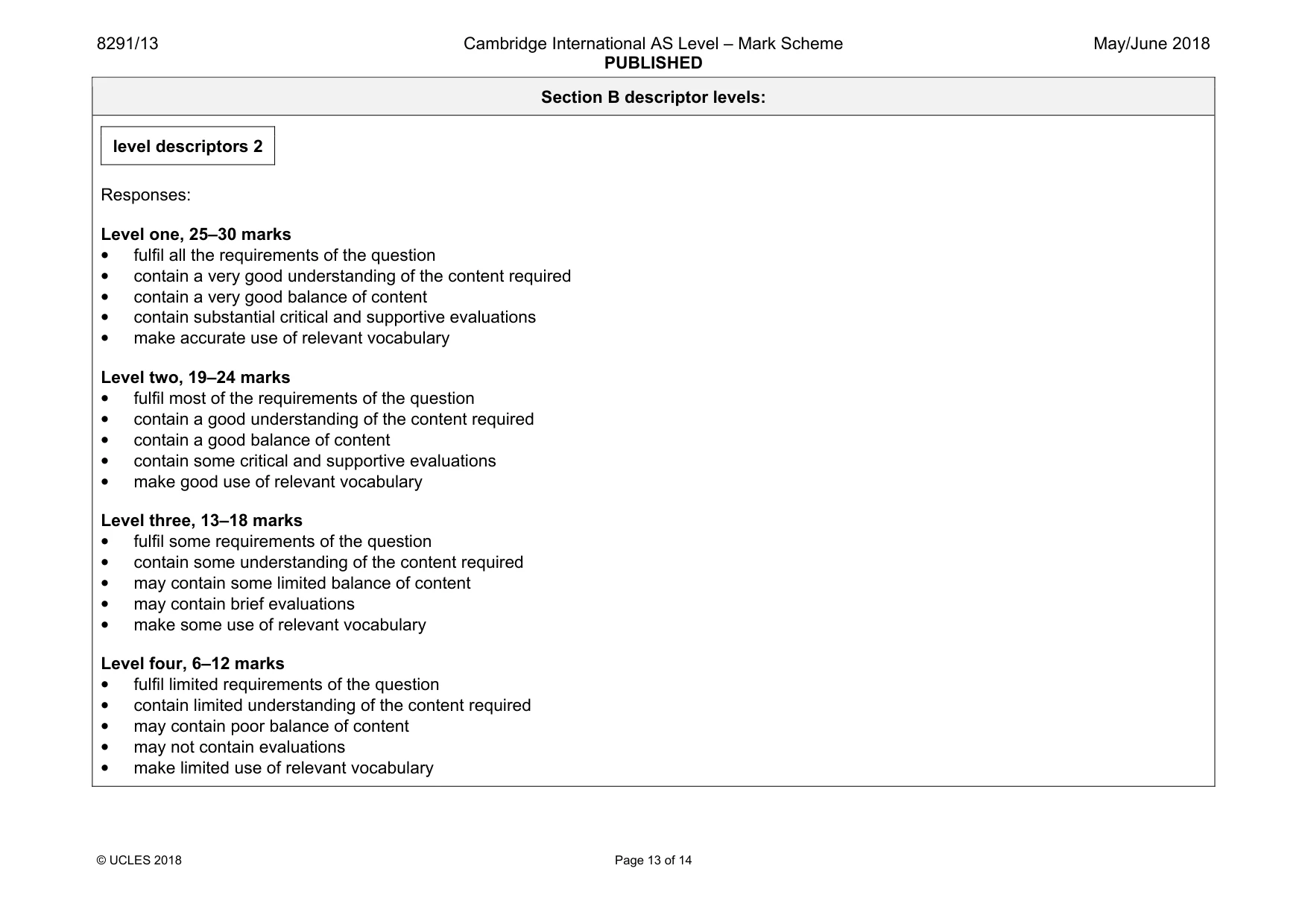 Mark scheme, page 13 of 14