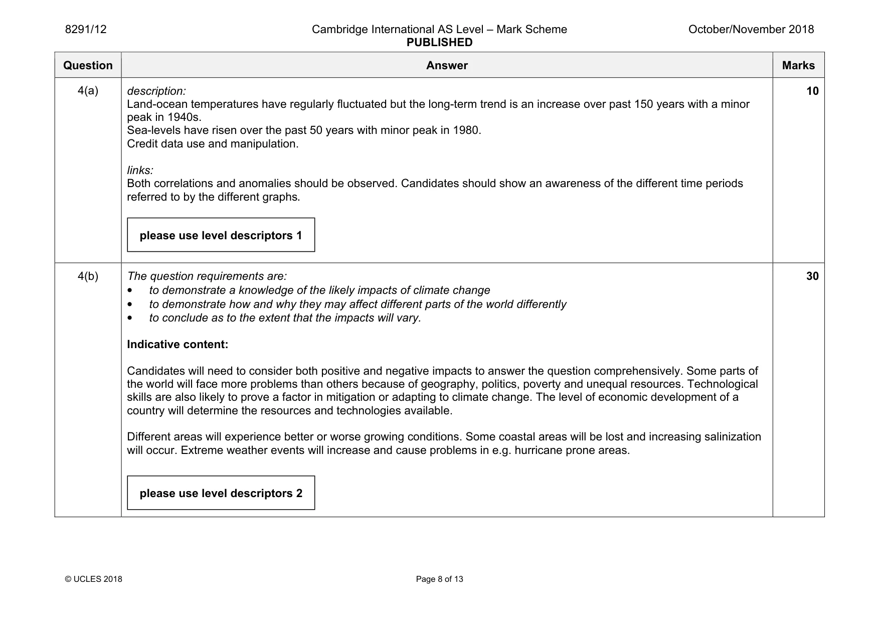 Mark scheme, page 8 of 13