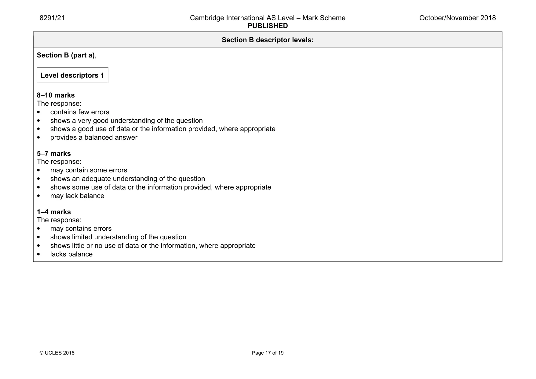 Mark scheme, page 17 of 19