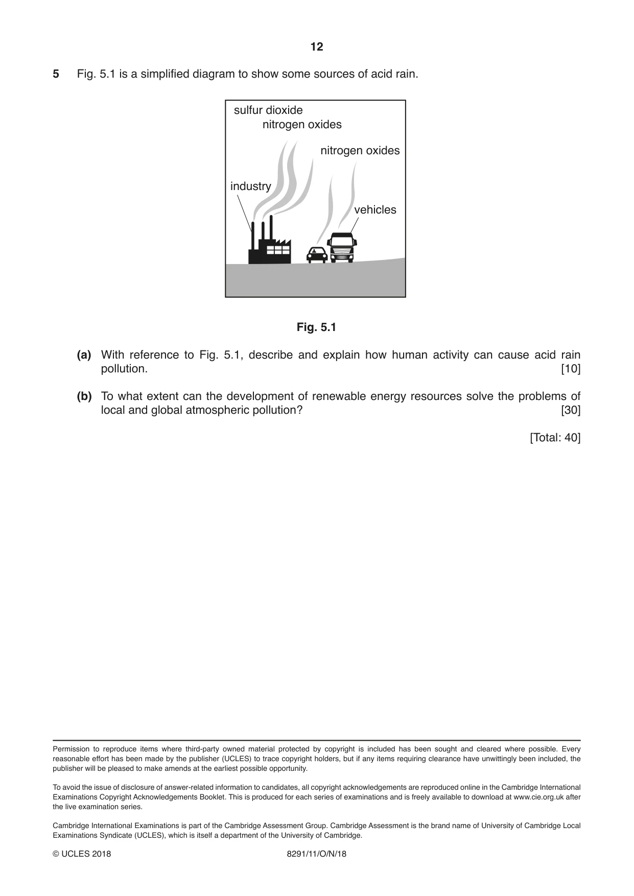 Cambridge A Level Environmental Management (AS only) 8291 2018 Oct/Nov Paper 1 · Variant 1 question paper, page 12 of 12