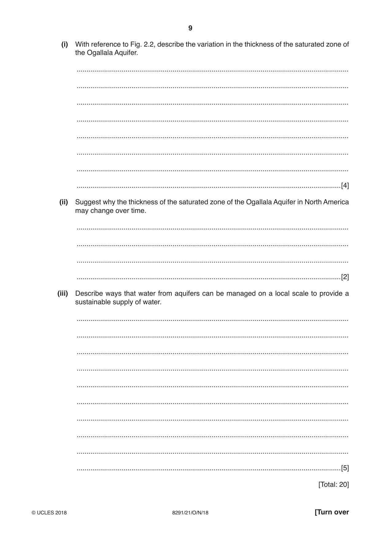 Cambridge A Level Environmental Management (AS only) 8291 2018 Oct/Nov Paper 2 · Variant 1 question paper, page 9 of 16