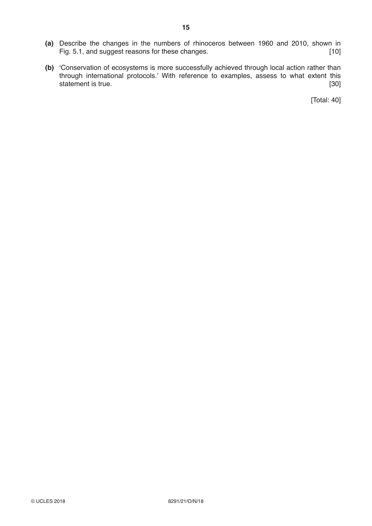 Cambridge A Level Environmental Management (AS only) 8291 2018 Oct/Nov Paper 2 · Variant 1 question paper, page 15 of 16