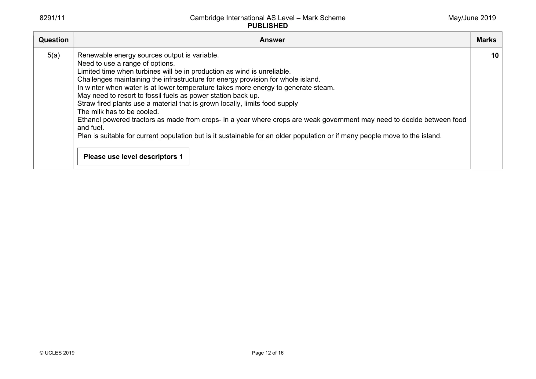 Mark scheme, page 12 of 16