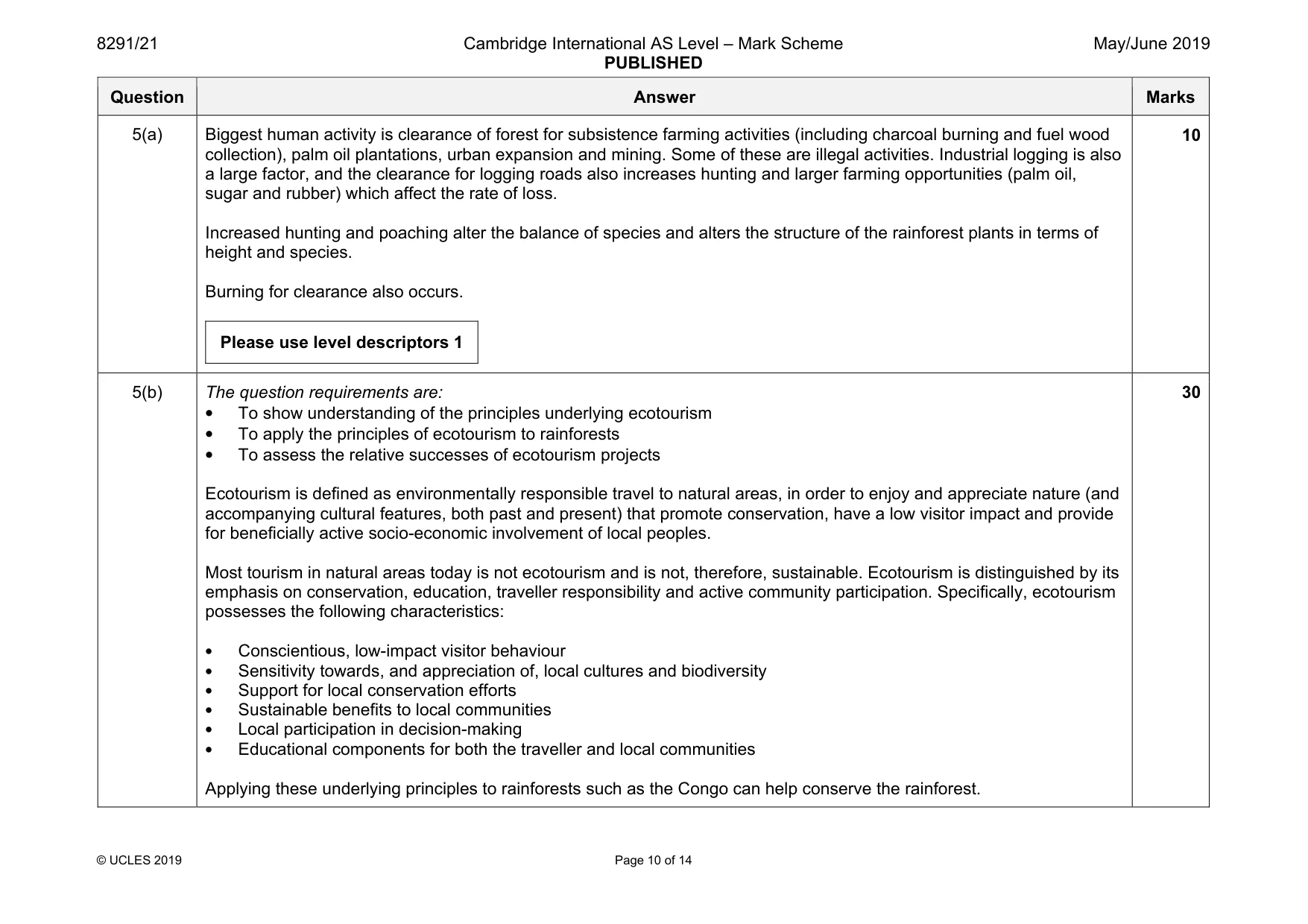 Mark scheme, page 10 of 14