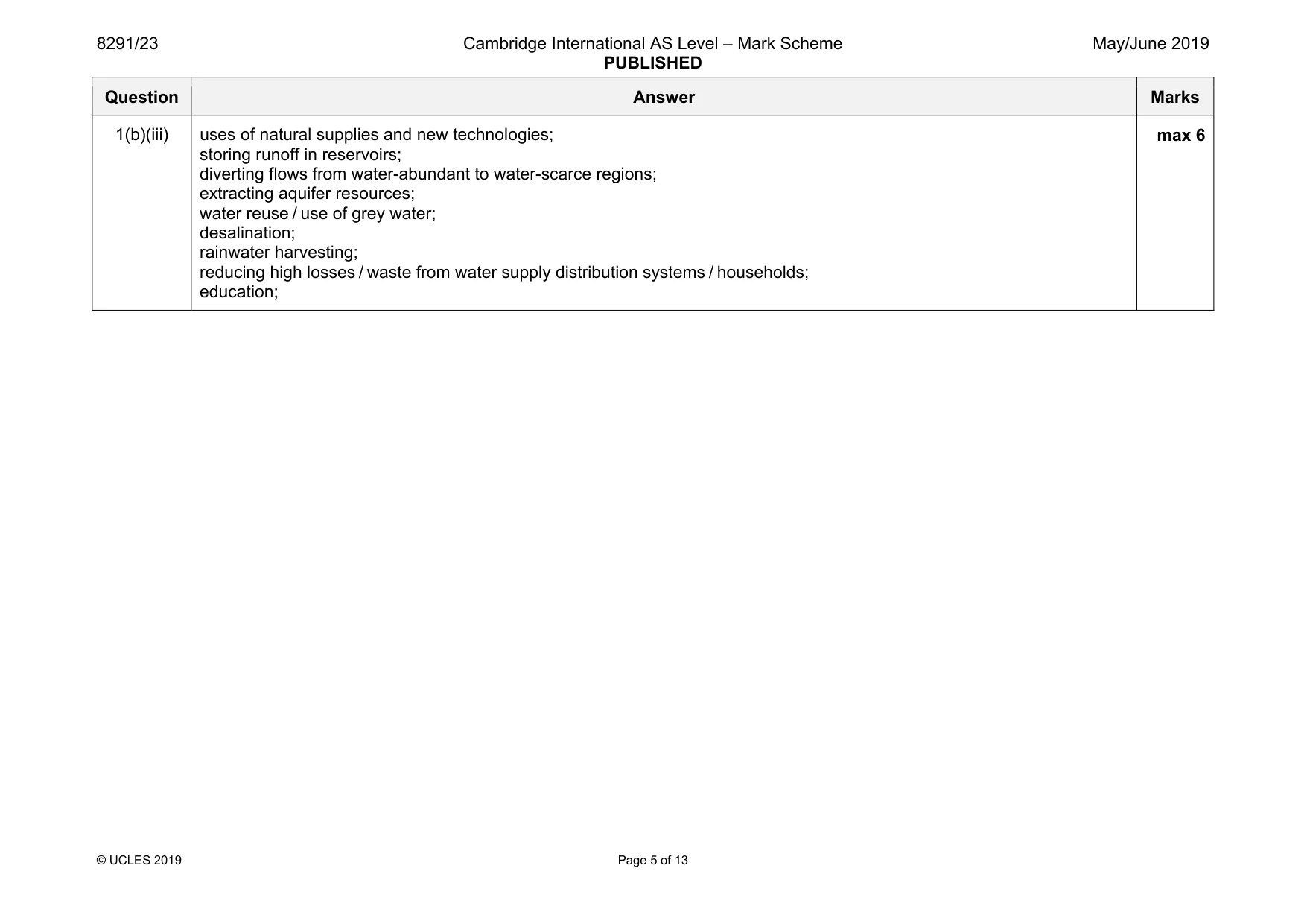 Mark scheme, page 5 of 13