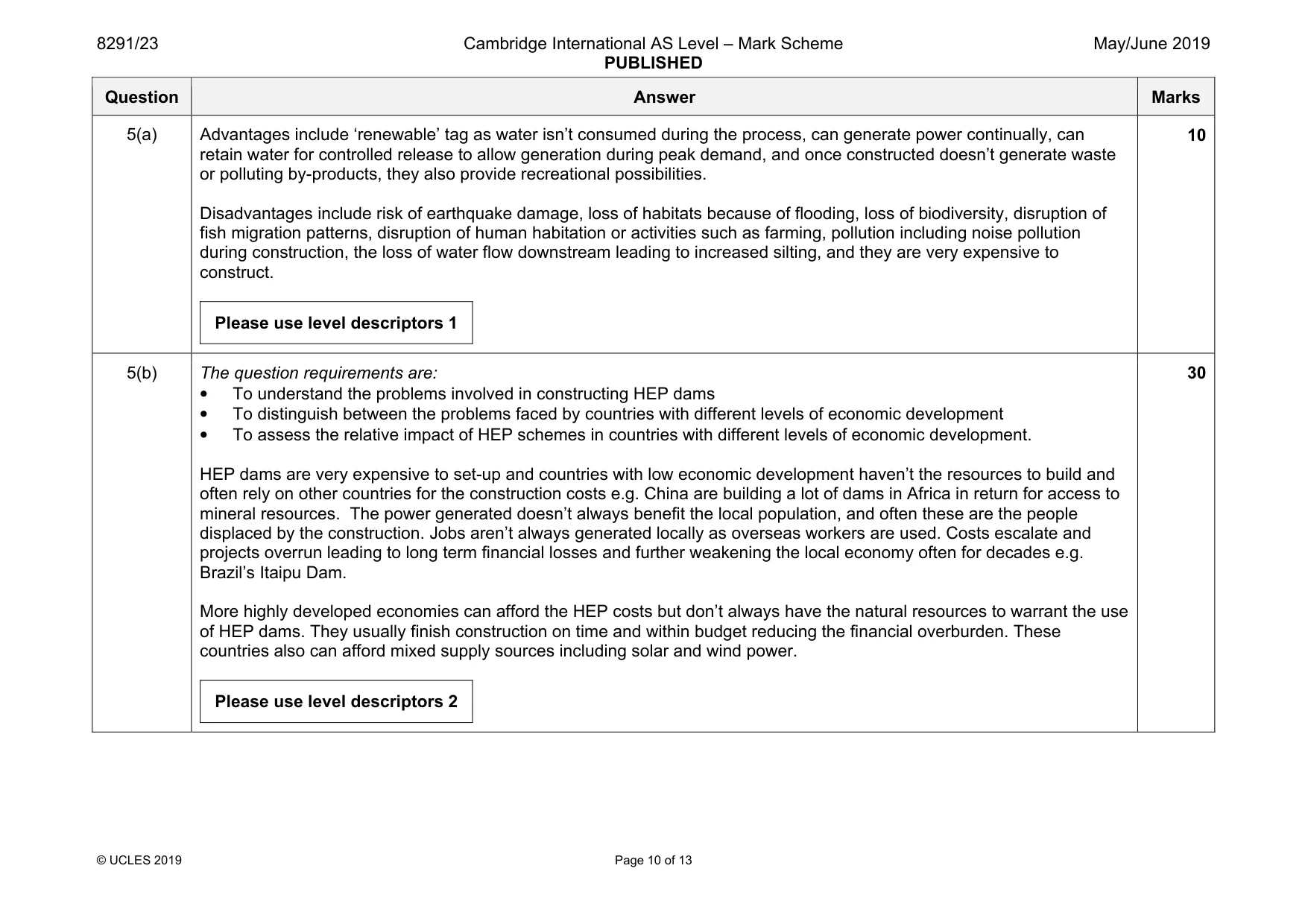 Mark scheme, page 10 of 13