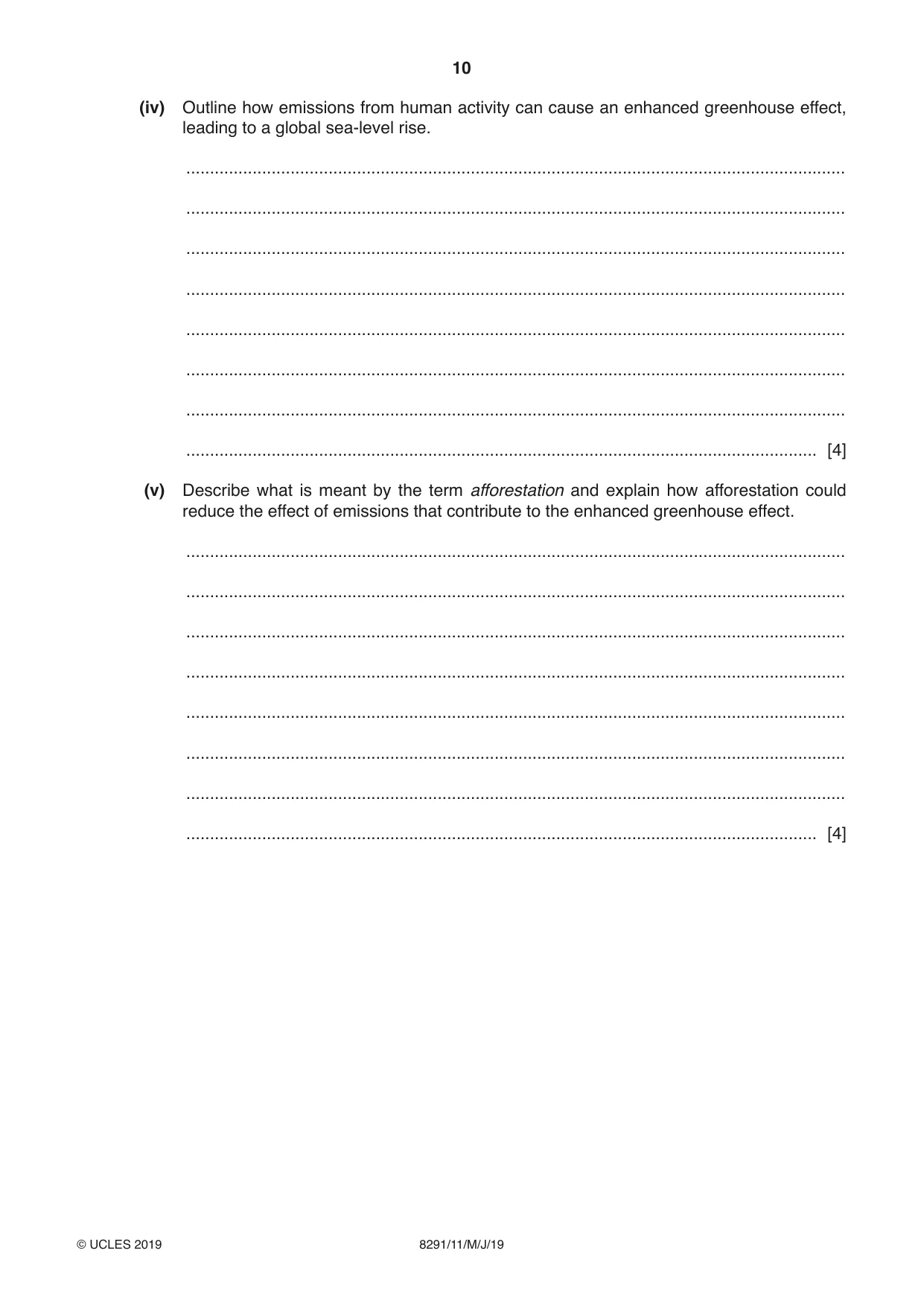 Cambridge A Level Environmental Management (AS only) 8291 2019 May/June Paper 1 · Variant 1 question paper, page 10 of 16