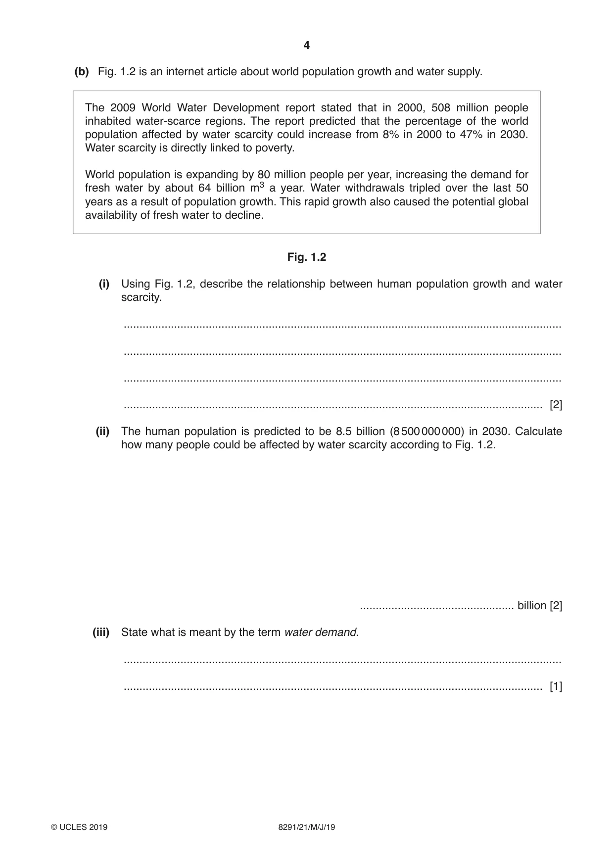 Cambridge A Level Environmental Management (AS only) 8291 2019 May/June Paper 2 · Variant 1 question paper, page 4 of 12