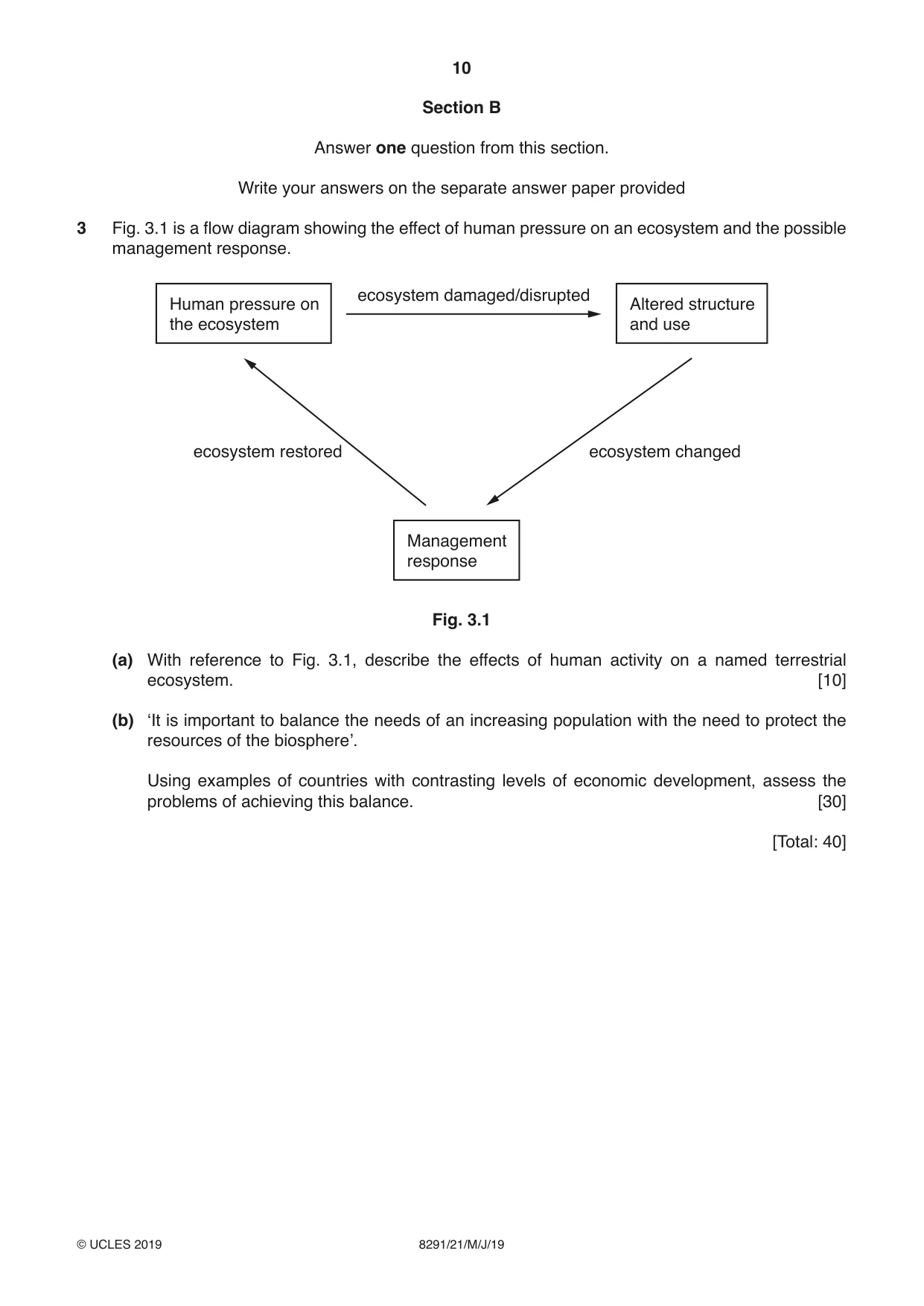 Cambridge A Level Environmental Management (AS only) 8291 2019 May/June Paper 2 · Variant 1 question paper, page 10 of 12