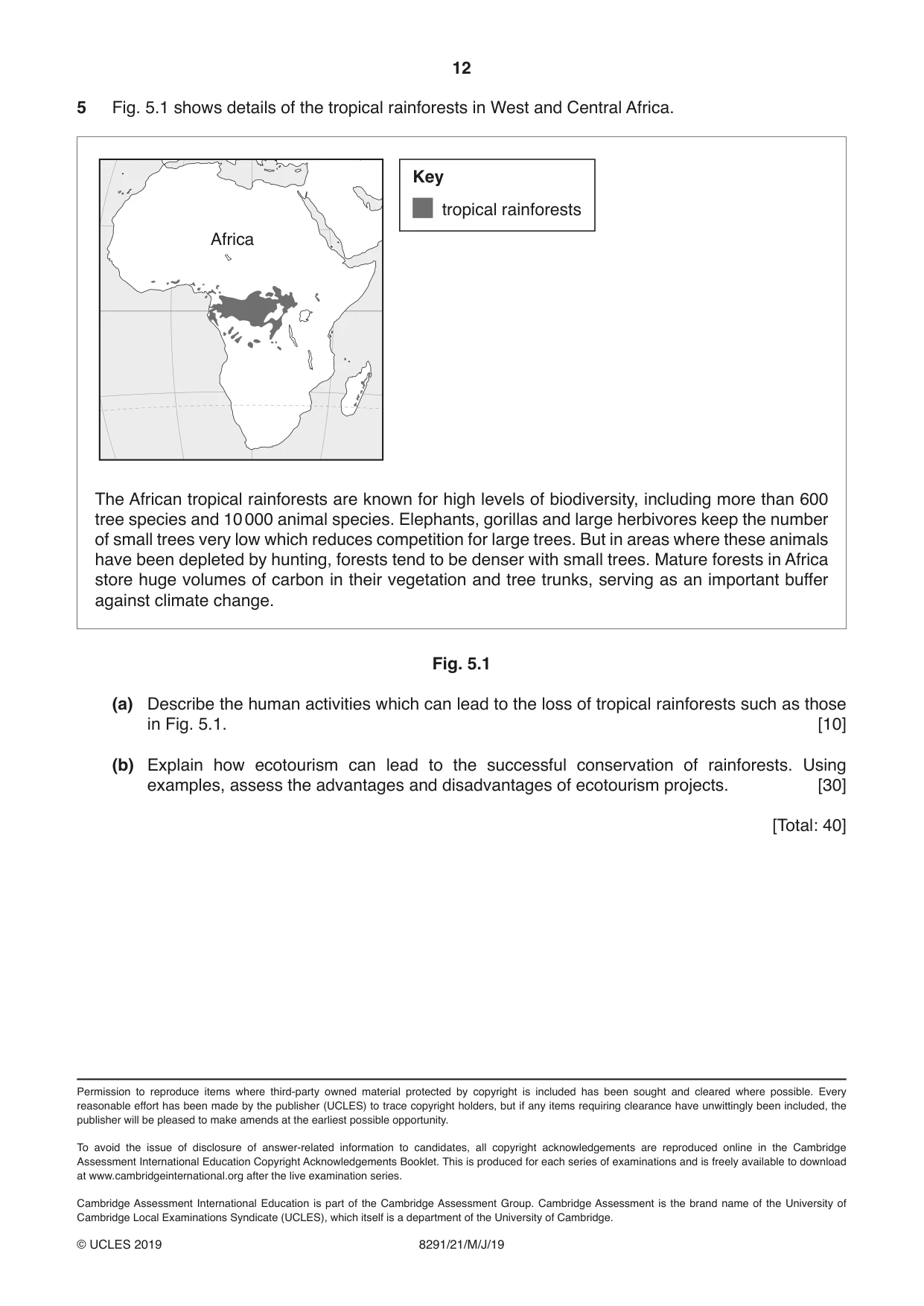 Cambridge A Level Environmental Management (AS only) 8291 2019 May/June Paper 2 · Variant 1 question paper, page 12 of 12