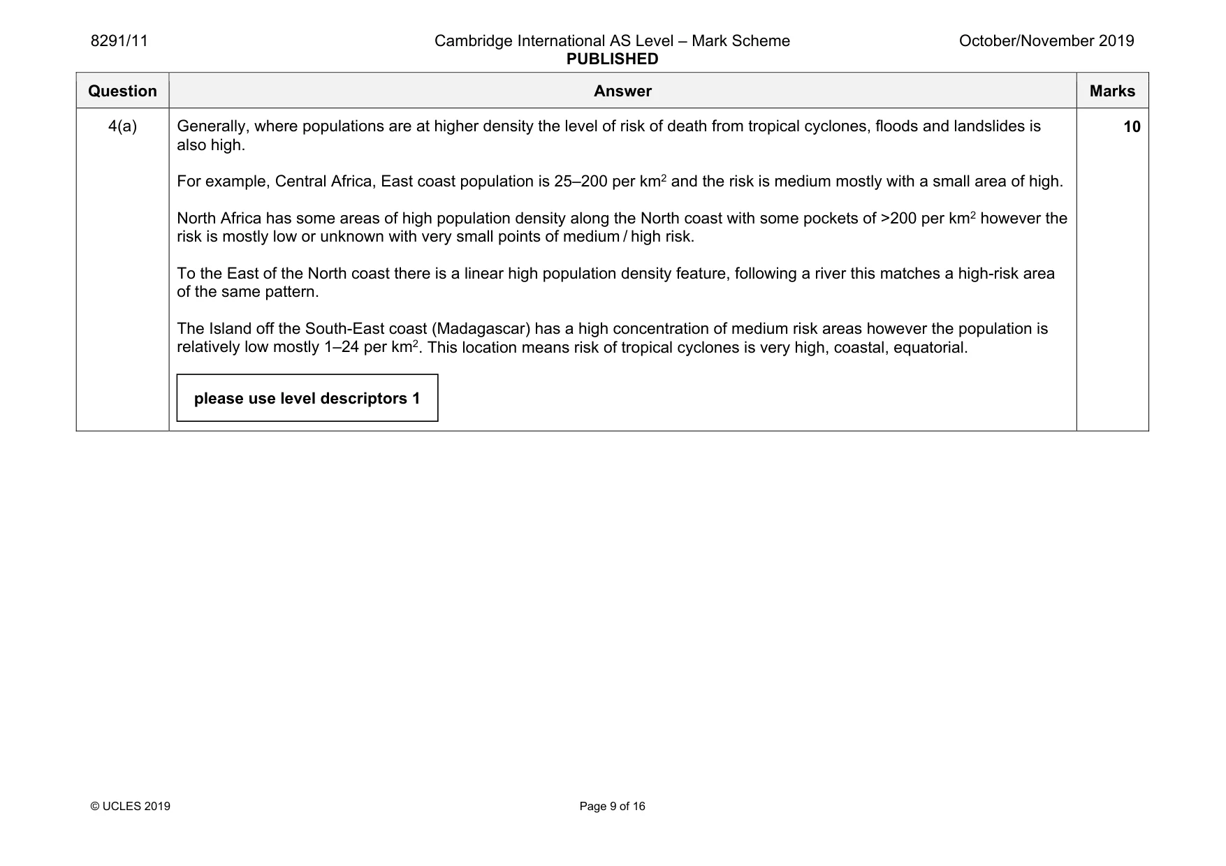 Mark scheme, page 9 of 16