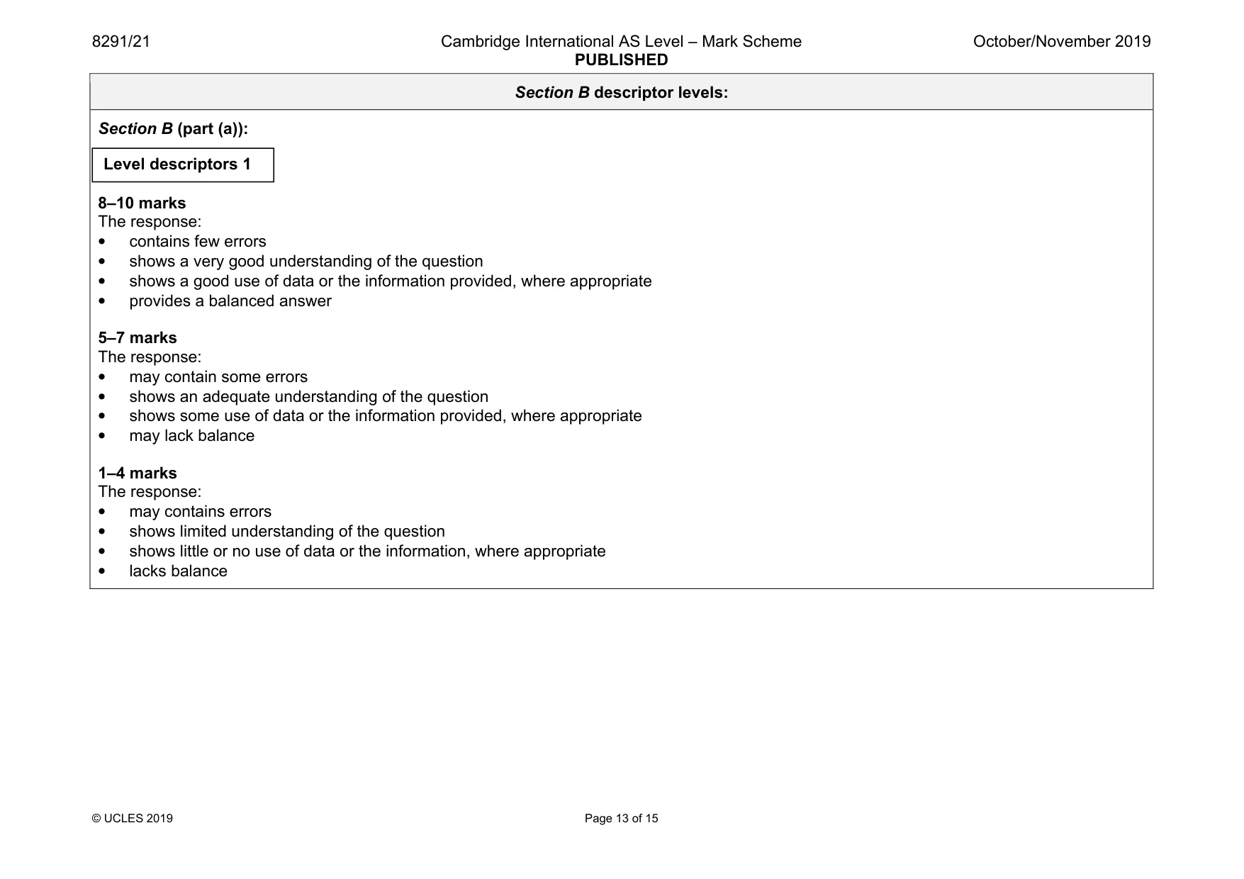 Mark scheme, page 13 of 15