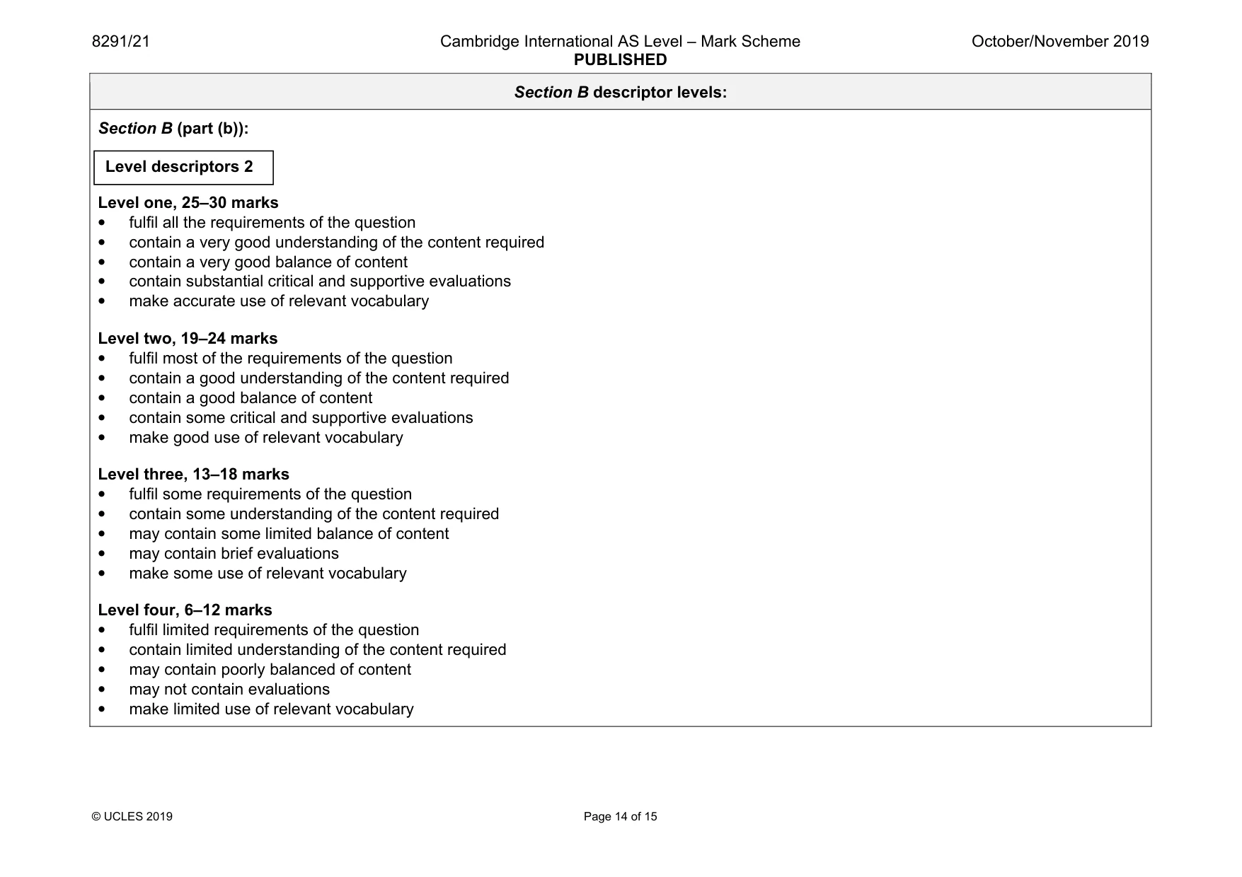 Mark scheme, page 14 of 15