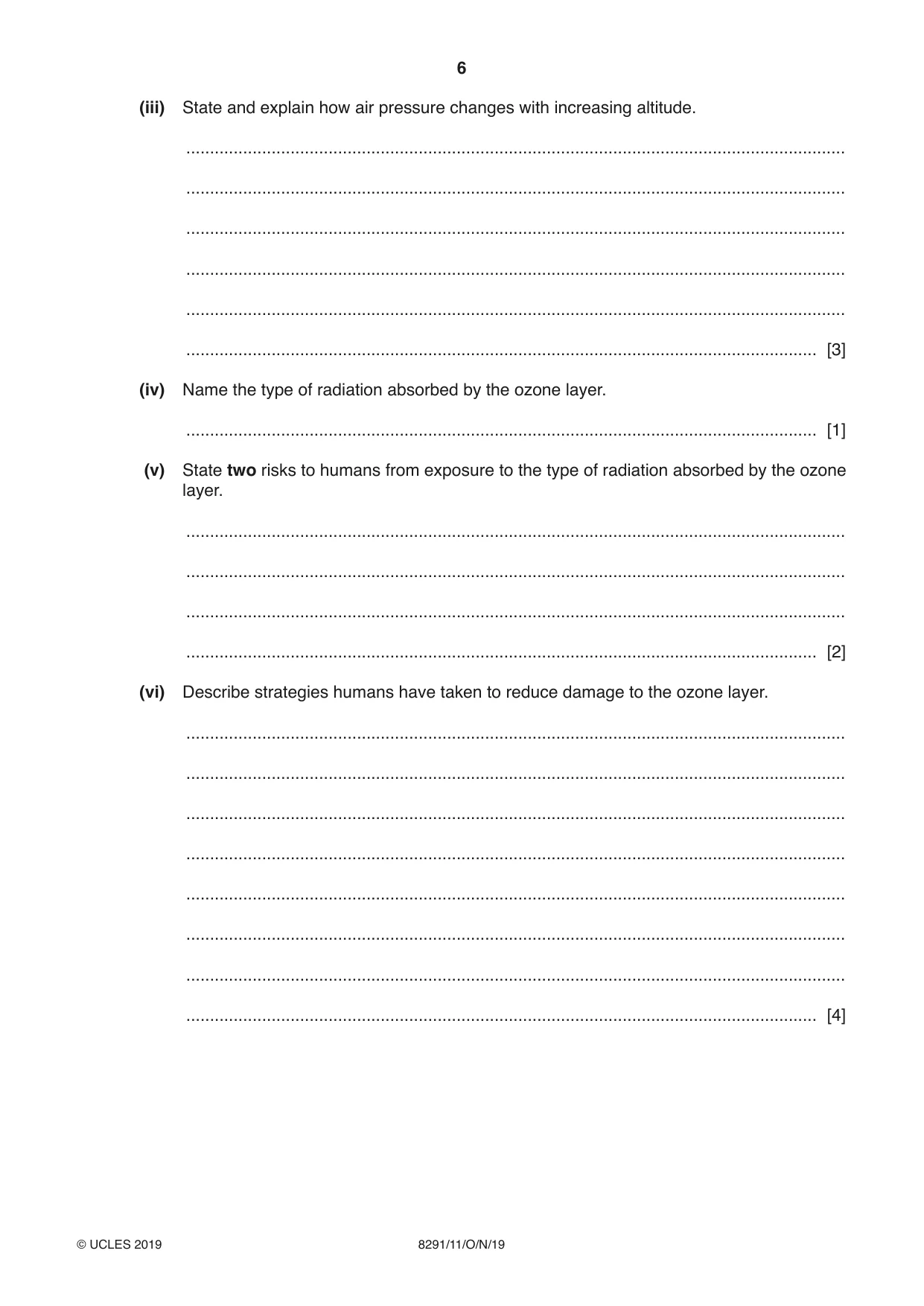 Cambridge A Level Environmental Management (AS only) 8291 2019 Oct/Nov Paper 1 · Variant 1 question paper, page 6 of 12