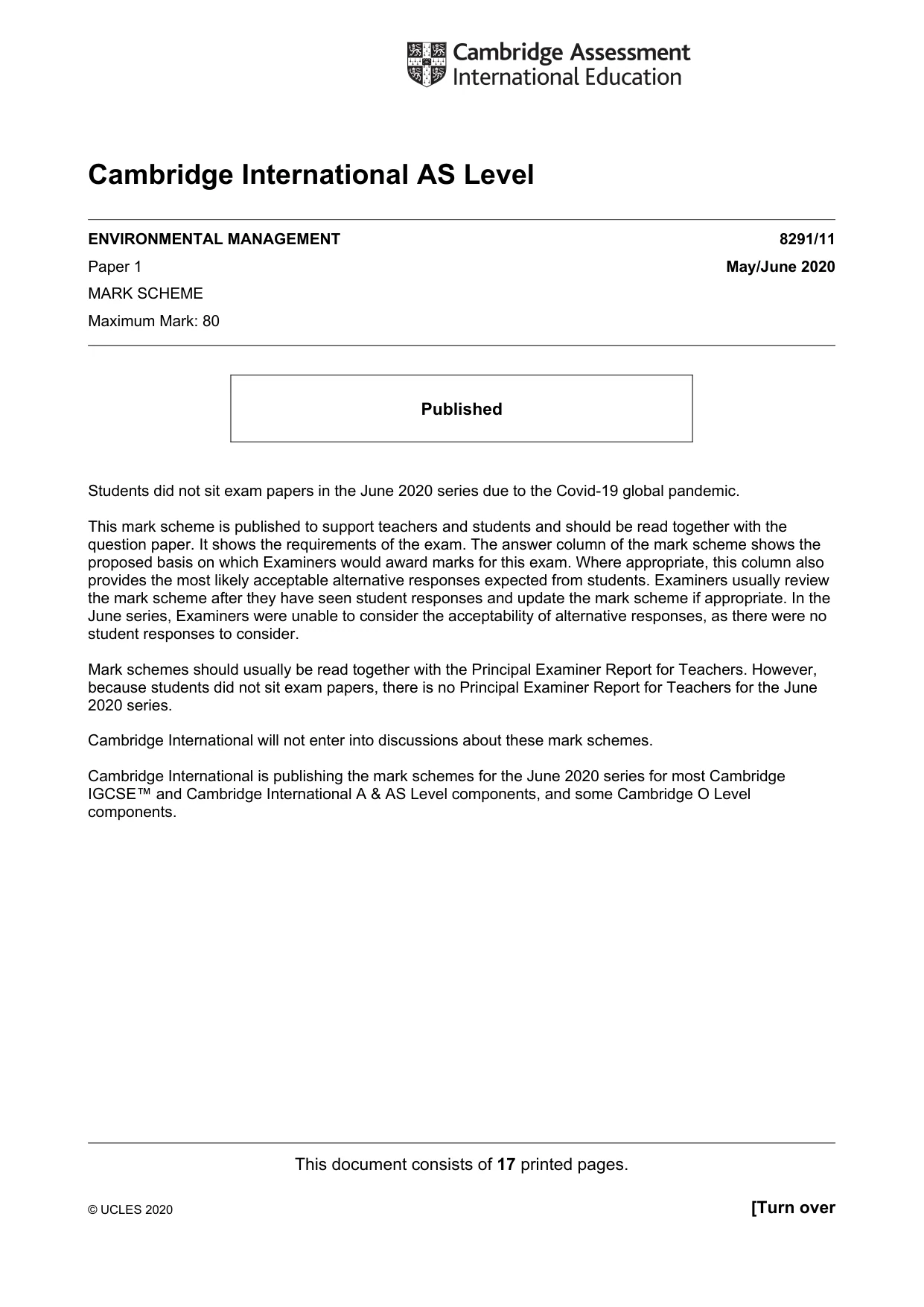Mark scheme, page 1 of 17