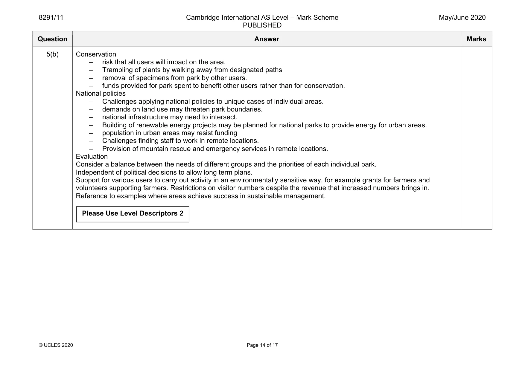 Mark scheme, page 14 of 17