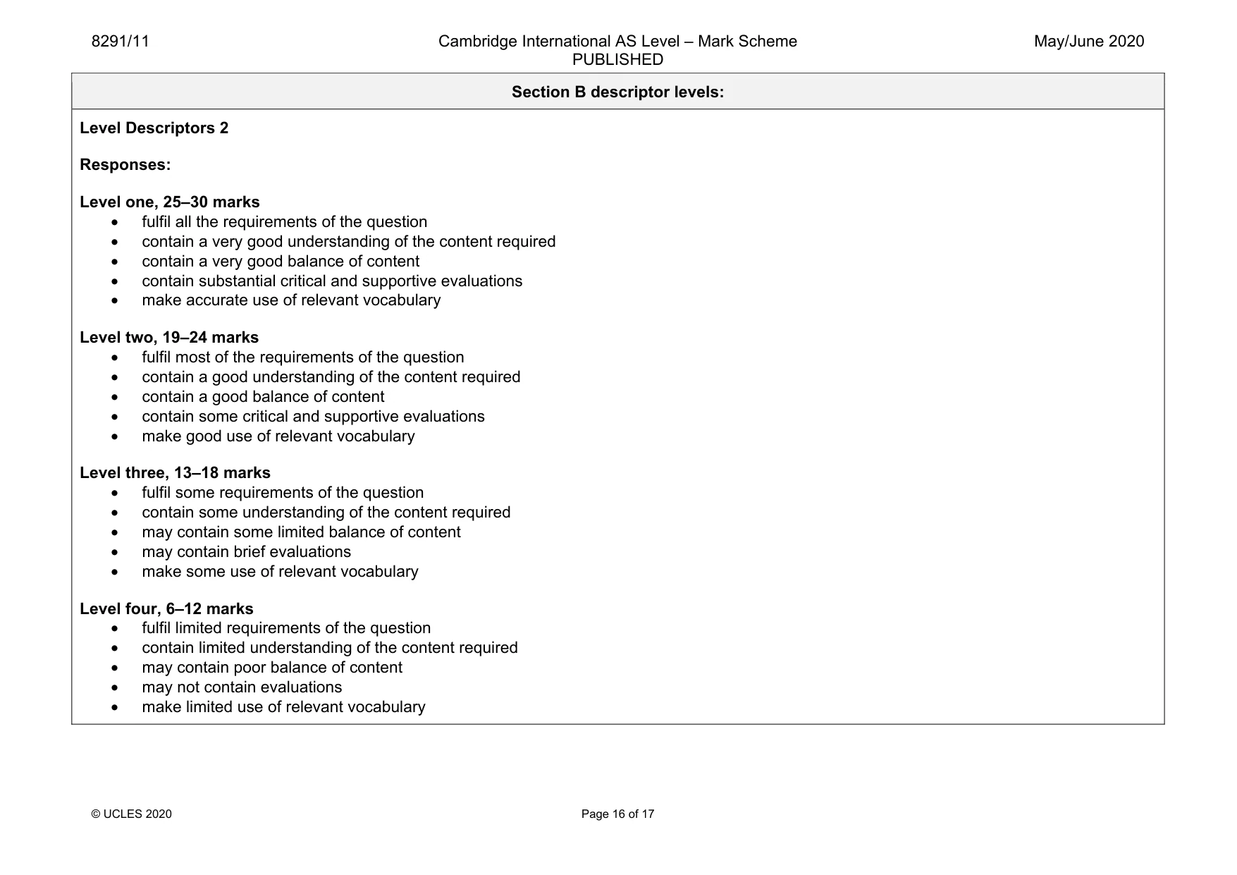 Mark scheme, page 16 of 17