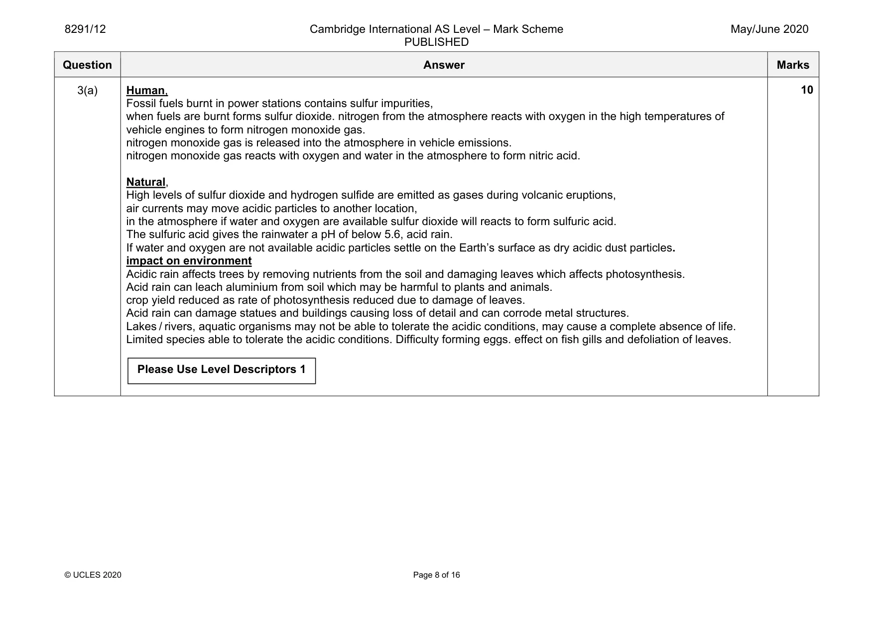 Mark scheme, page 8 of 16