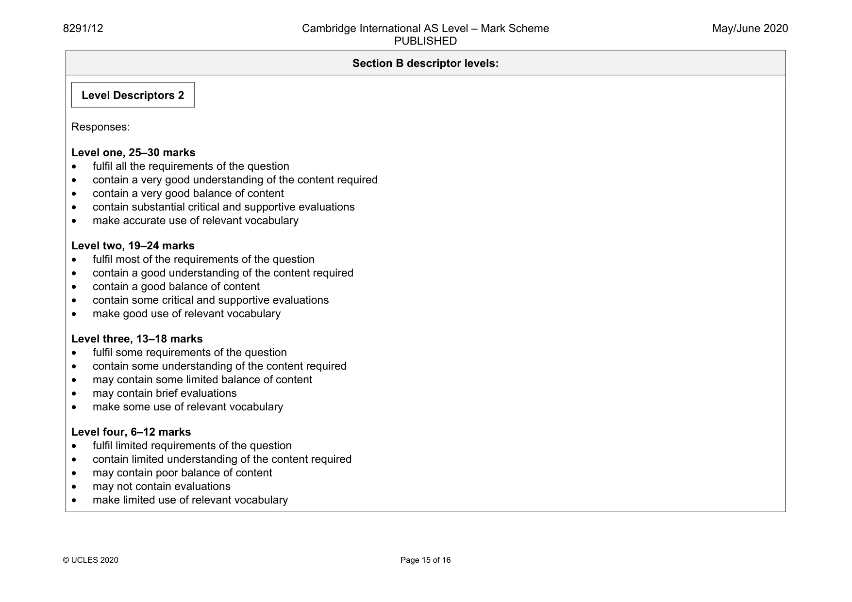 Mark scheme, page 15 of 16