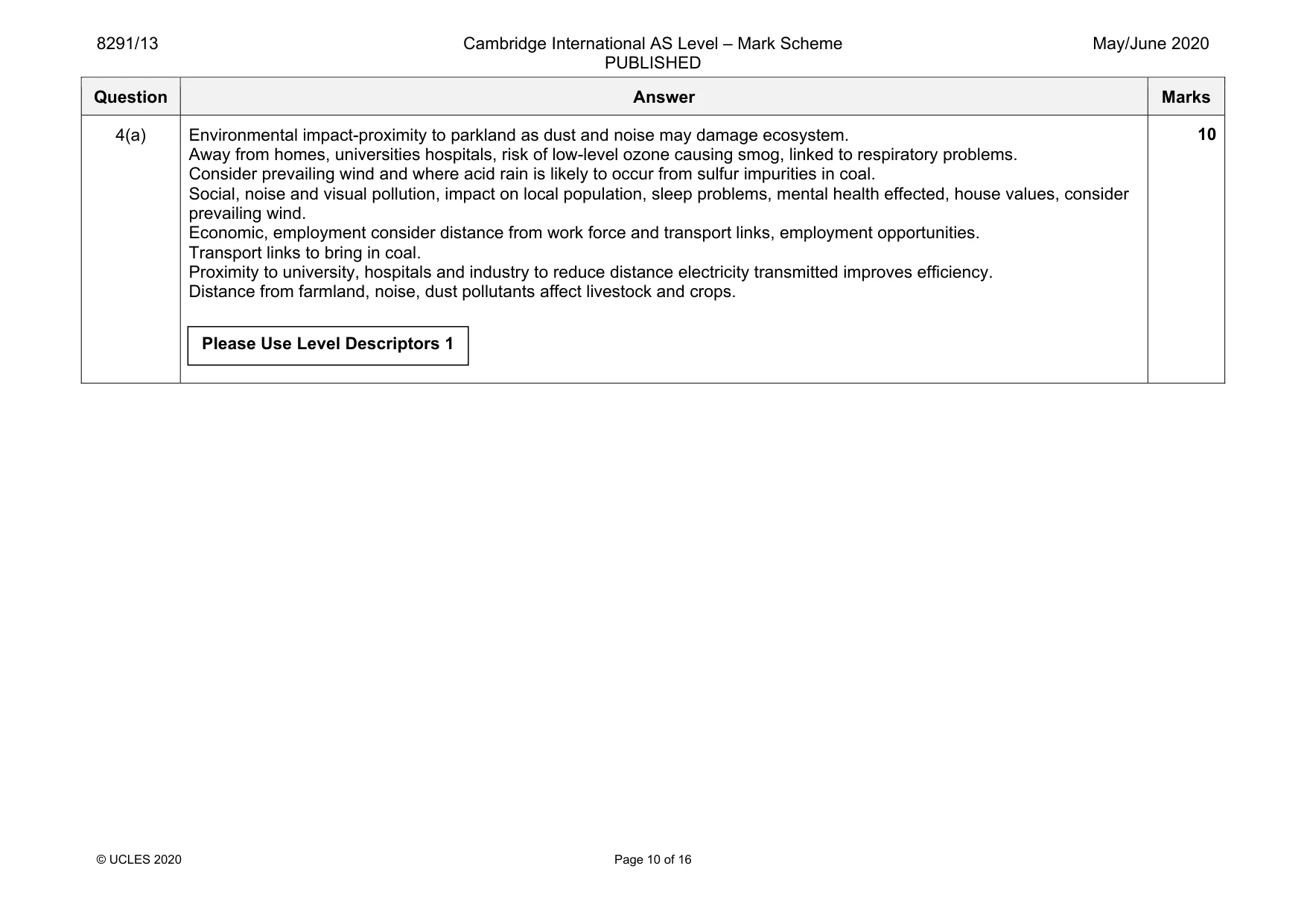 Mark scheme, page 10 of 16