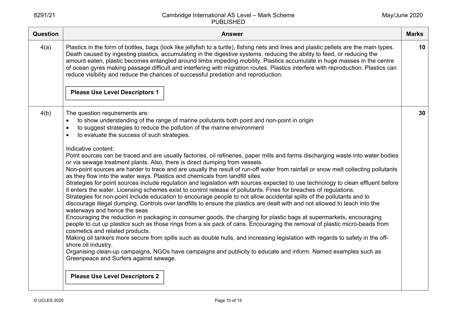 Mark scheme, page 10 of 15