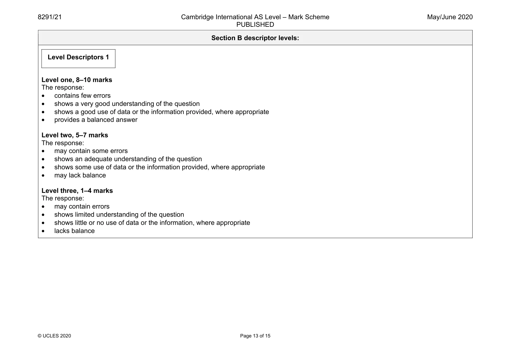 Mark scheme, page 13 of 15