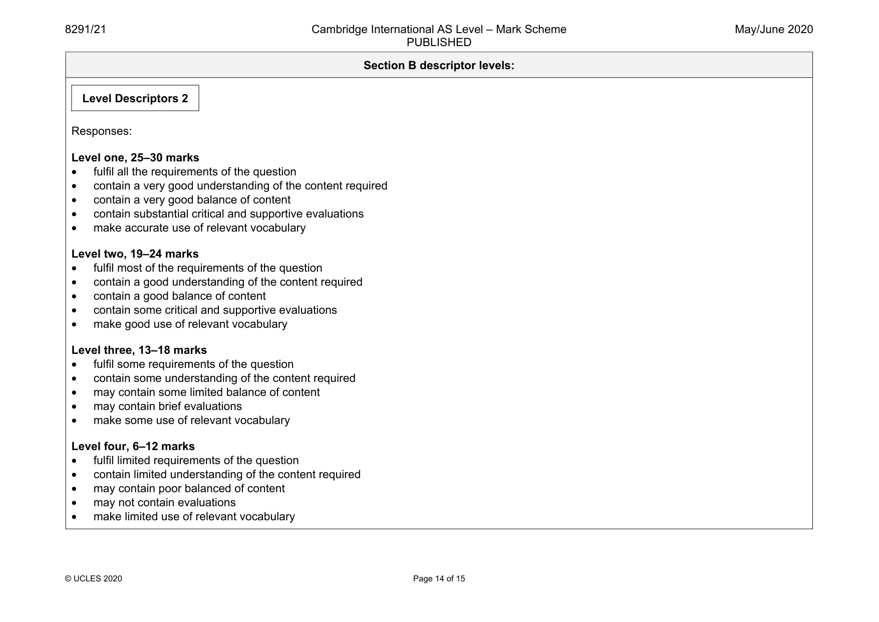 Mark scheme, page 14 of 15