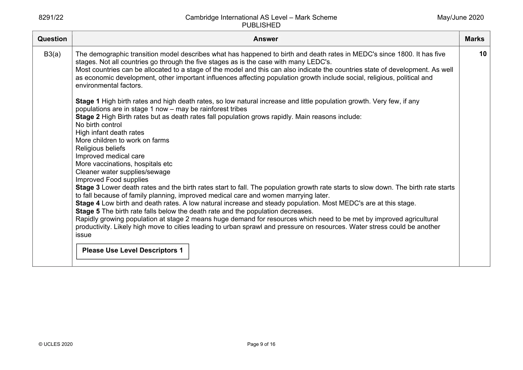 Mark scheme, page 9 of 16