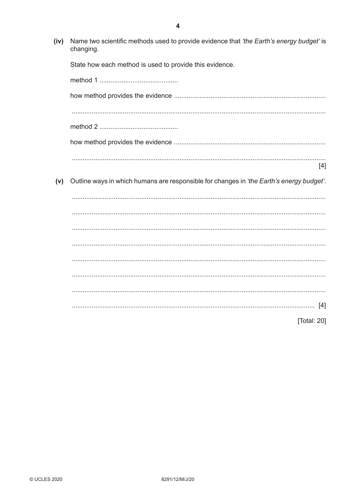 Cambridge A Level Environmental Management (AS only) 8291 2020 May/June Paper 1 · Variant 2 question paper, page 4 of 12