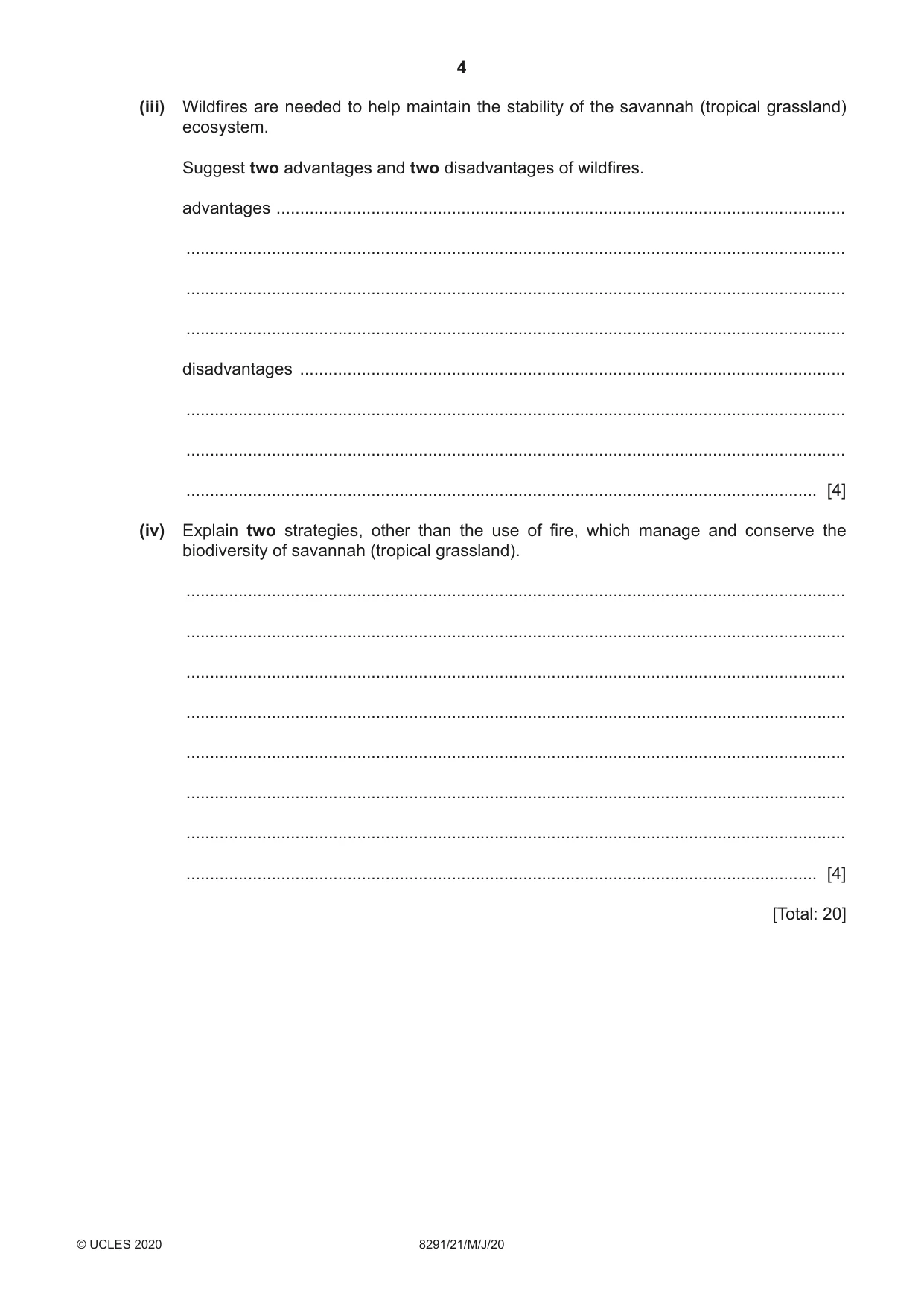 Cambridge A Level Environmental Management (AS only) 8291 2020 May/June Paper 2 · Variant 1 question paper, page 4 of 12