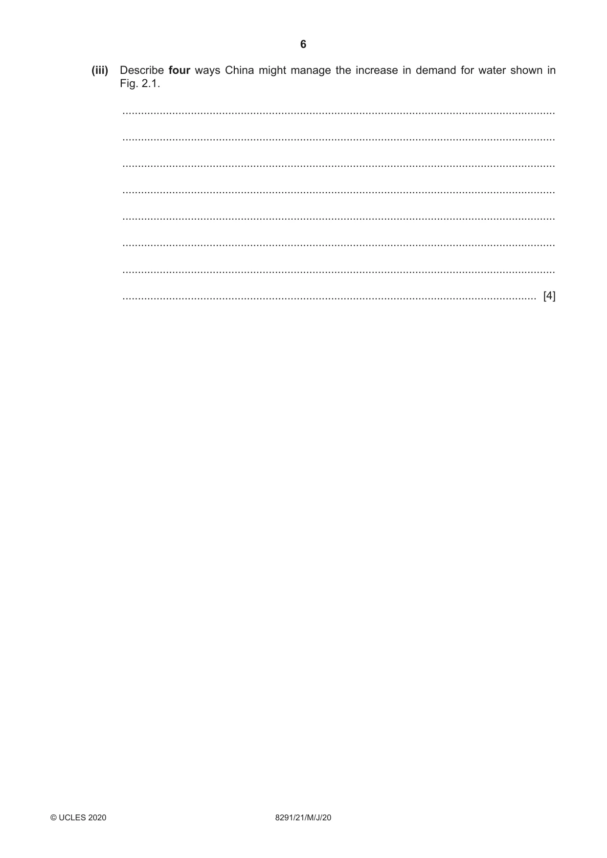 Cambridge A Level Environmental Management (AS only) 8291 2020 May/June Paper 2 · Variant 1 question paper, page 6 of 12
