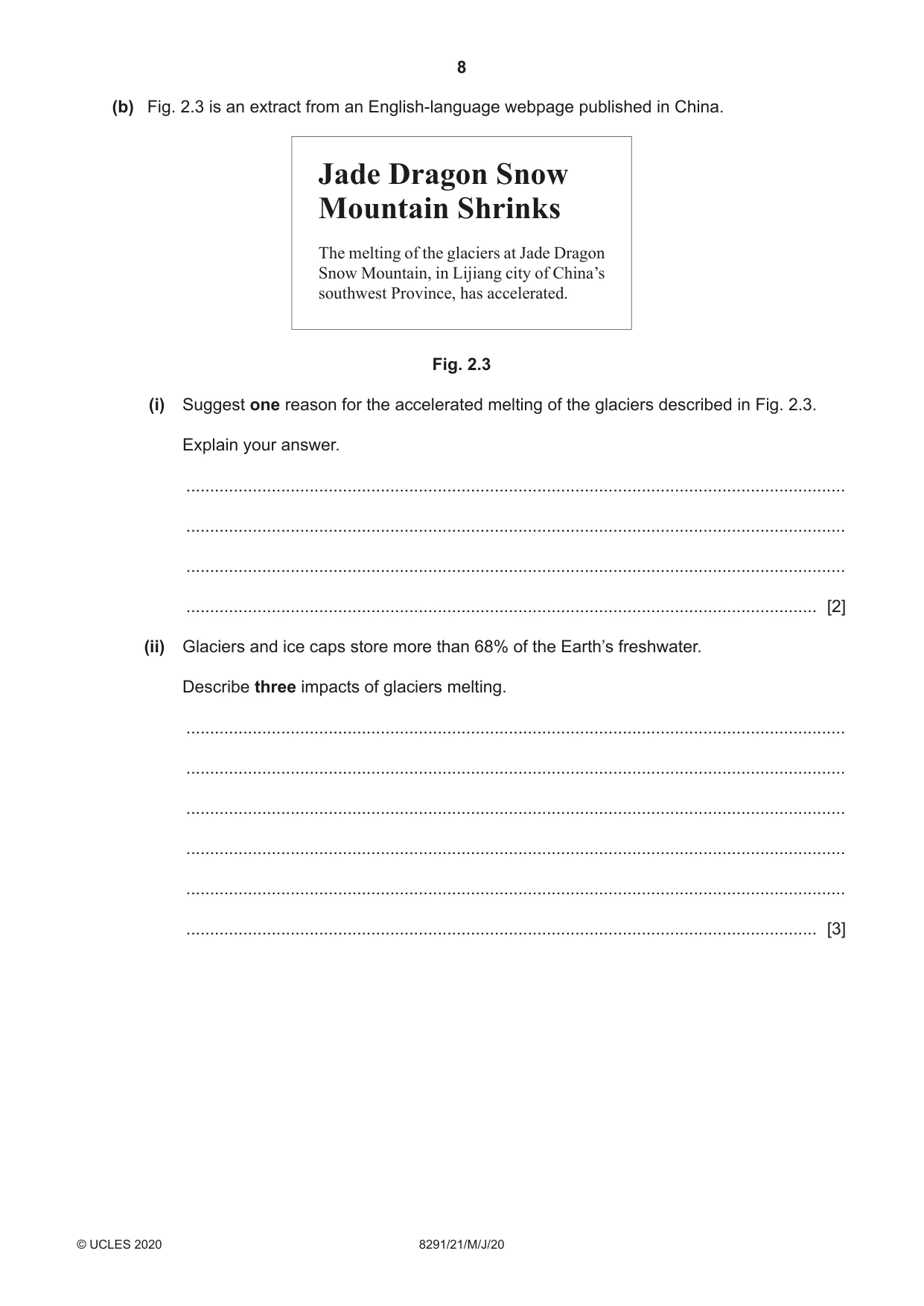 Cambridge A Level Environmental Management (AS only) 8291 2020 May/June Paper 2 · Variant 1 question paper, page 8 of 12
