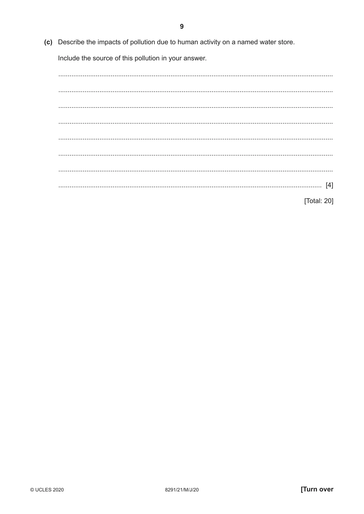 Cambridge A Level Environmental Management (AS only) 8291 2020 May/June Paper 2 · Variant 1 question paper, page 9 of 12