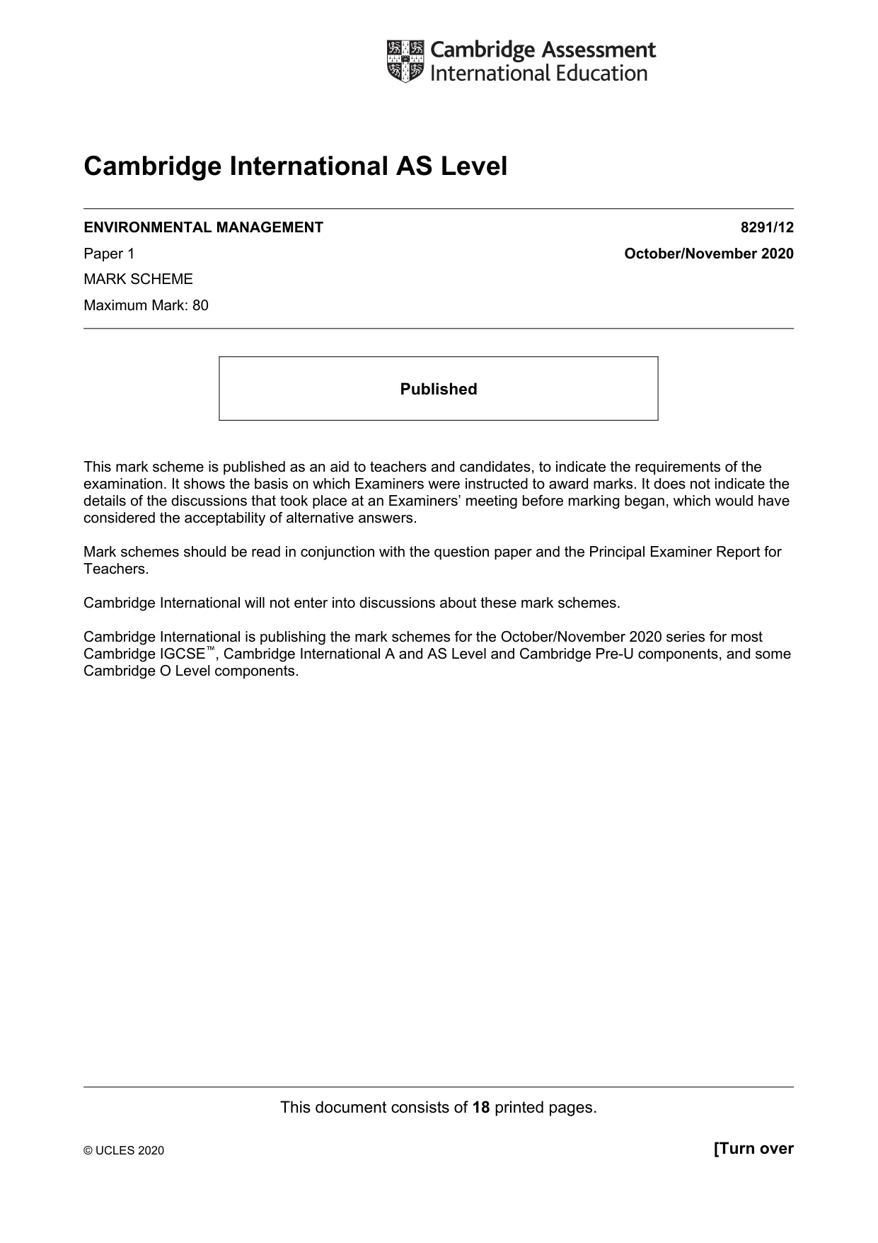 Mark scheme, page 1 of 18