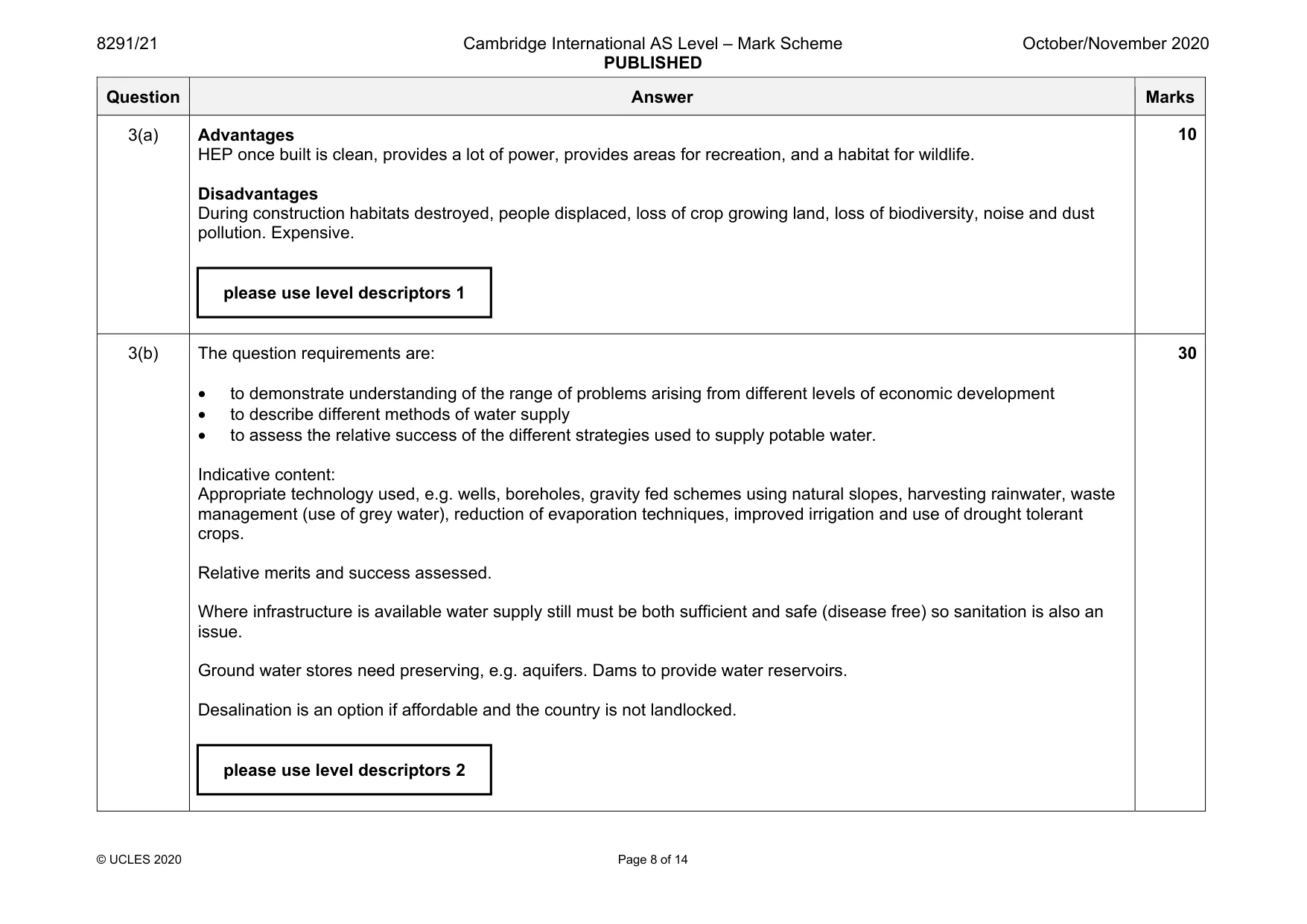 Mark scheme, page 8 of 14