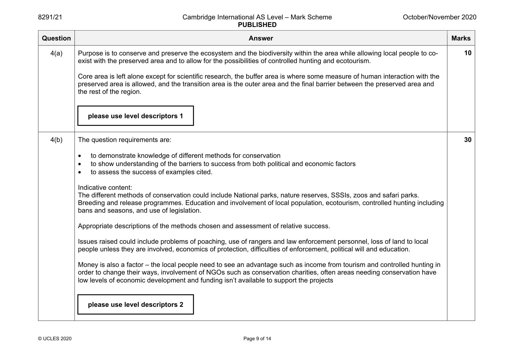 Mark scheme, page 9 of 14